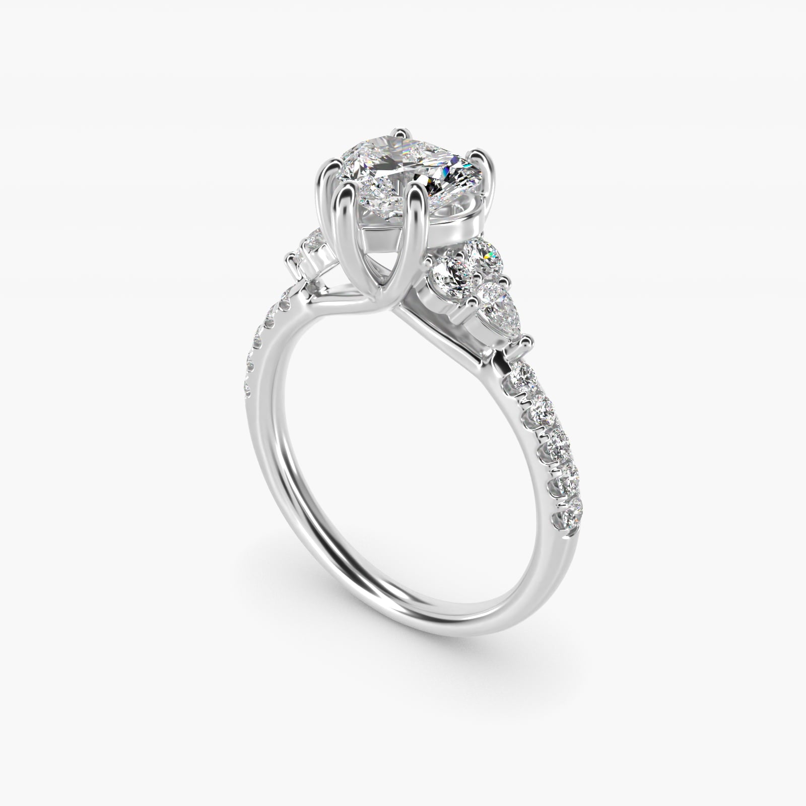 Romantic Round and Pear Cluster Diamond Engagement Ring in 14k White Gold (1/3 ct. tw.) - Heart Center