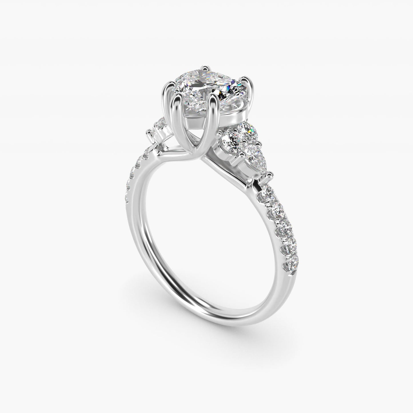 Romantic Round and Pear Cluster Diamond Engagement Ring in 18k White Gold (1/3 ct. tw.) - Heart Center