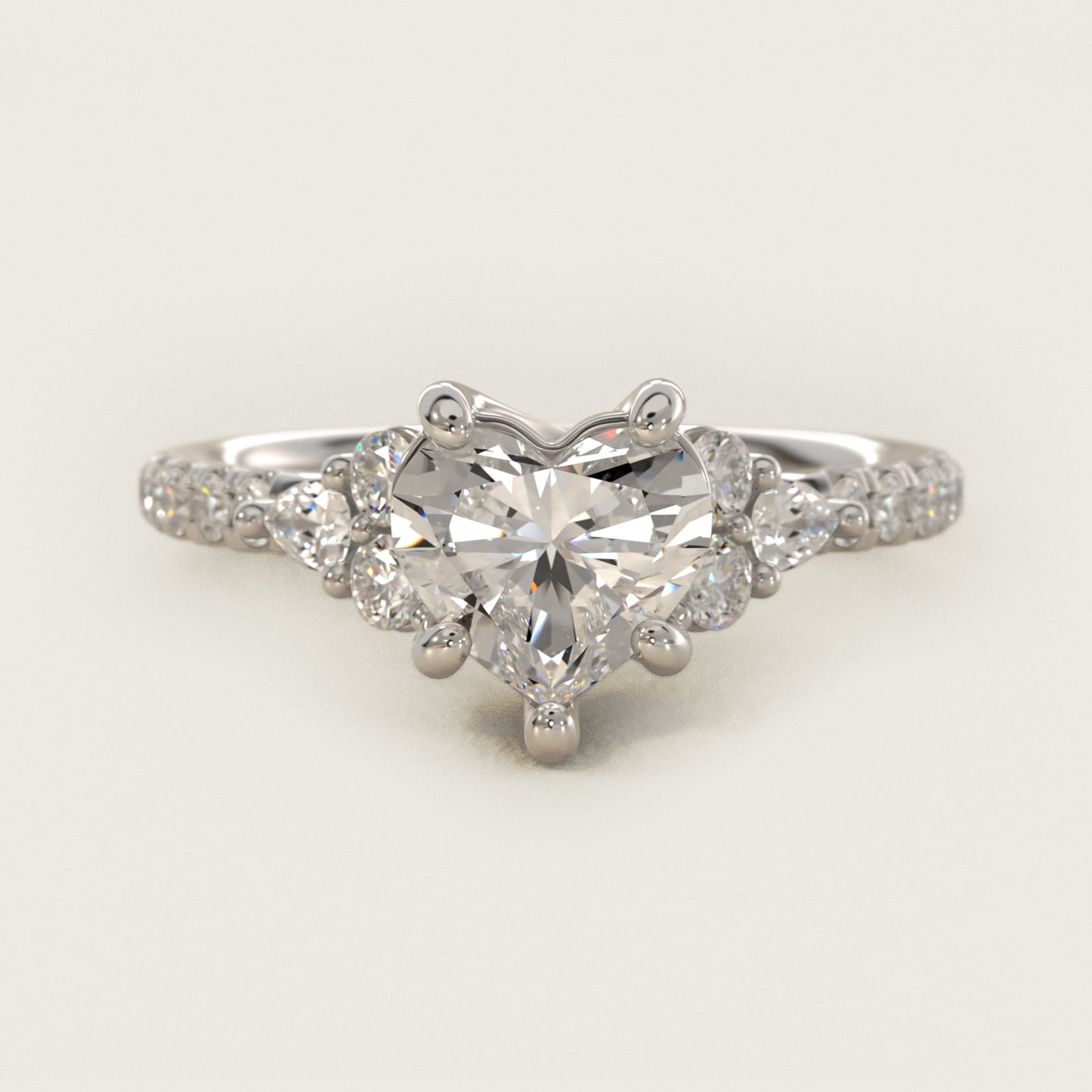 Romantic Round and Pear Cluster Diamond Engagement Ring in 18k White Gold (1/3 ct. tw.) - Heart Center