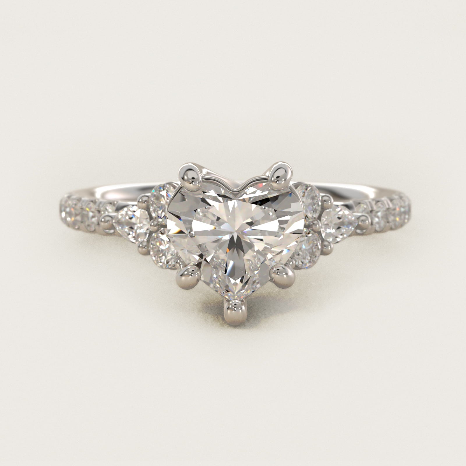 Romantic Round and Pear Cluster Diamond Engagement Ring in 18k White Gold (1/3 ct. tw.) - Heart Center