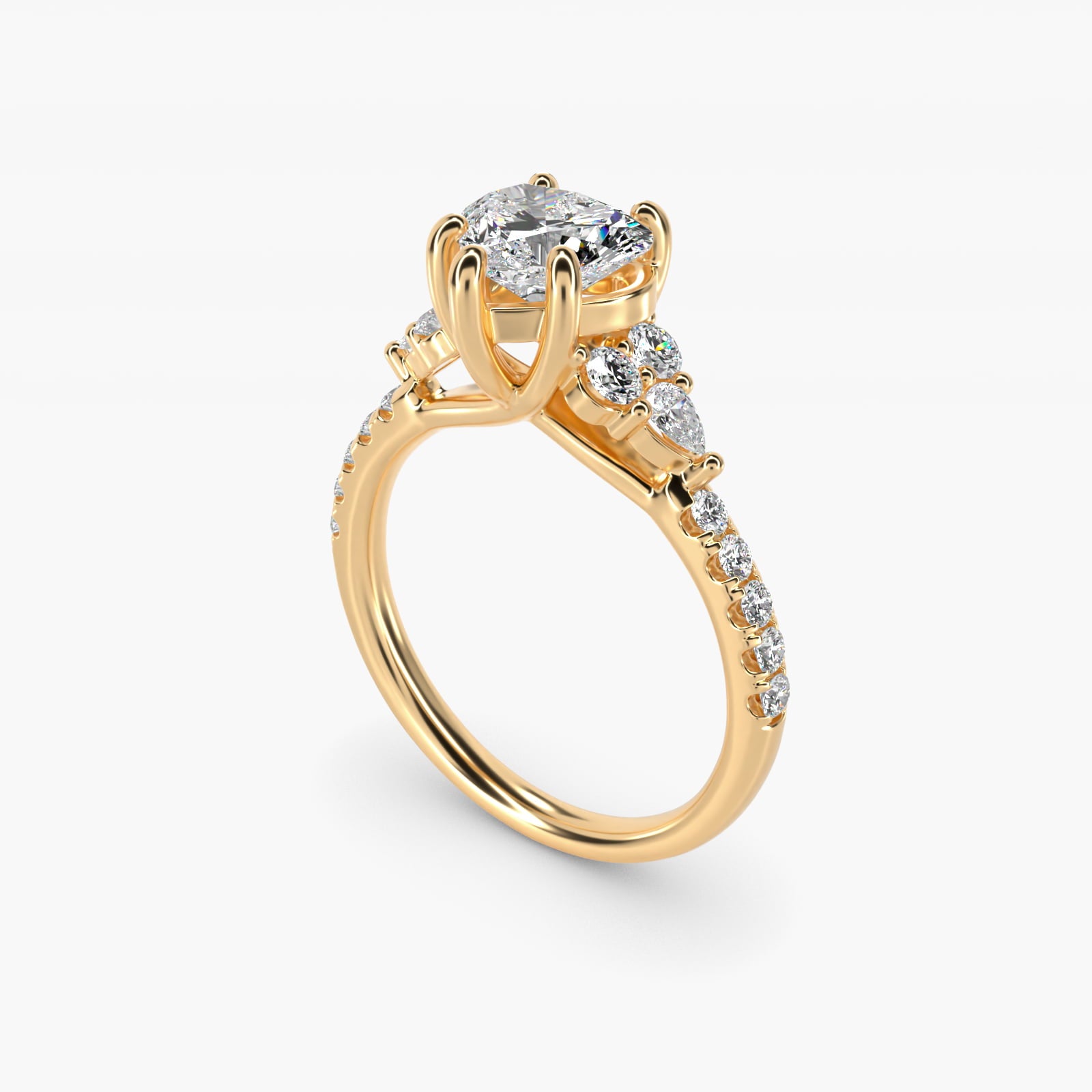 Romantic Round and Pear Cluster Diamond Engagement Ring in 14k Yellow Gold (1/3 ct. tw.) - Heart Center