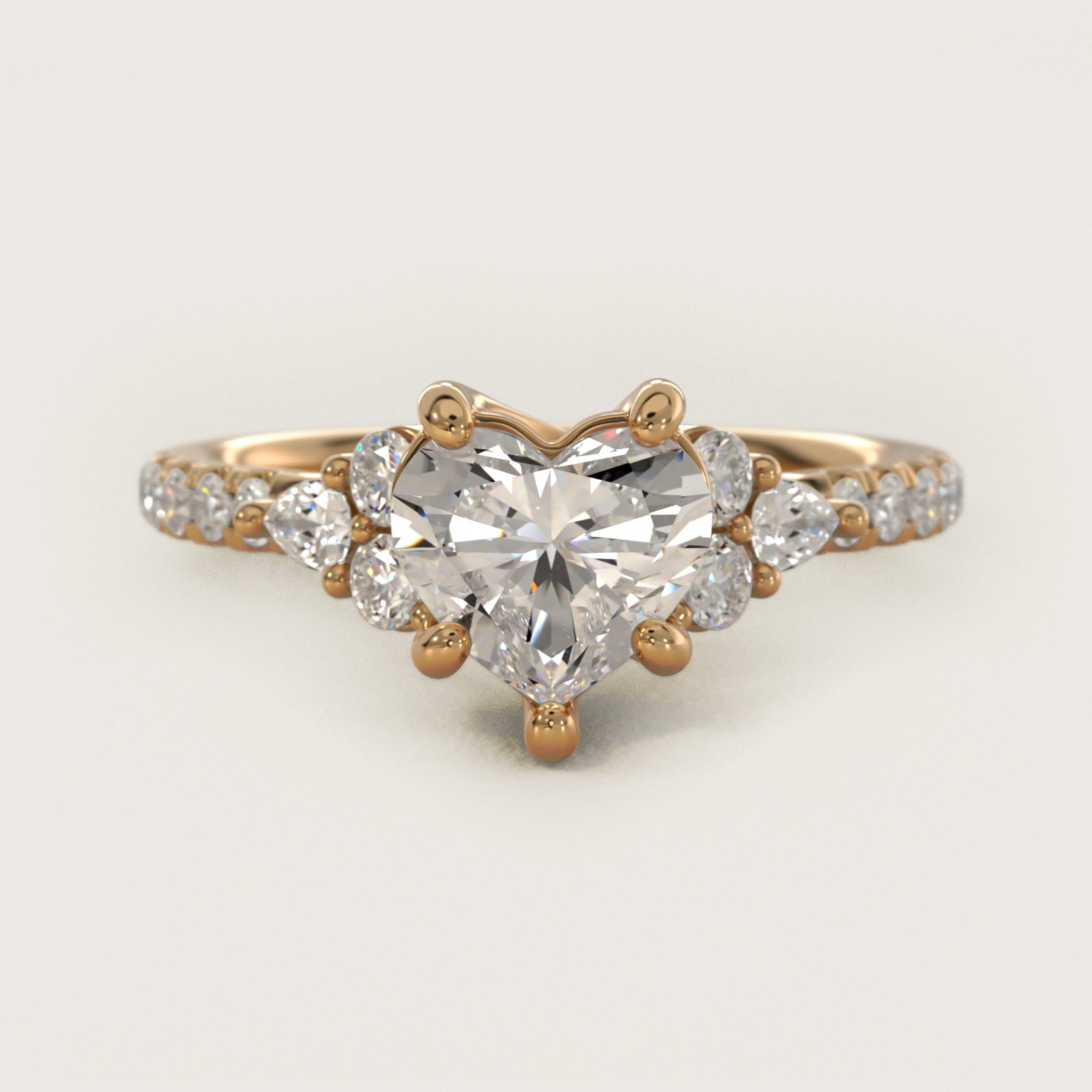 Romantic Round and Pear Cluster Diamond Engagement Ring in 18k Yellow Gold (1/3 ct. tw.) - Heart Center