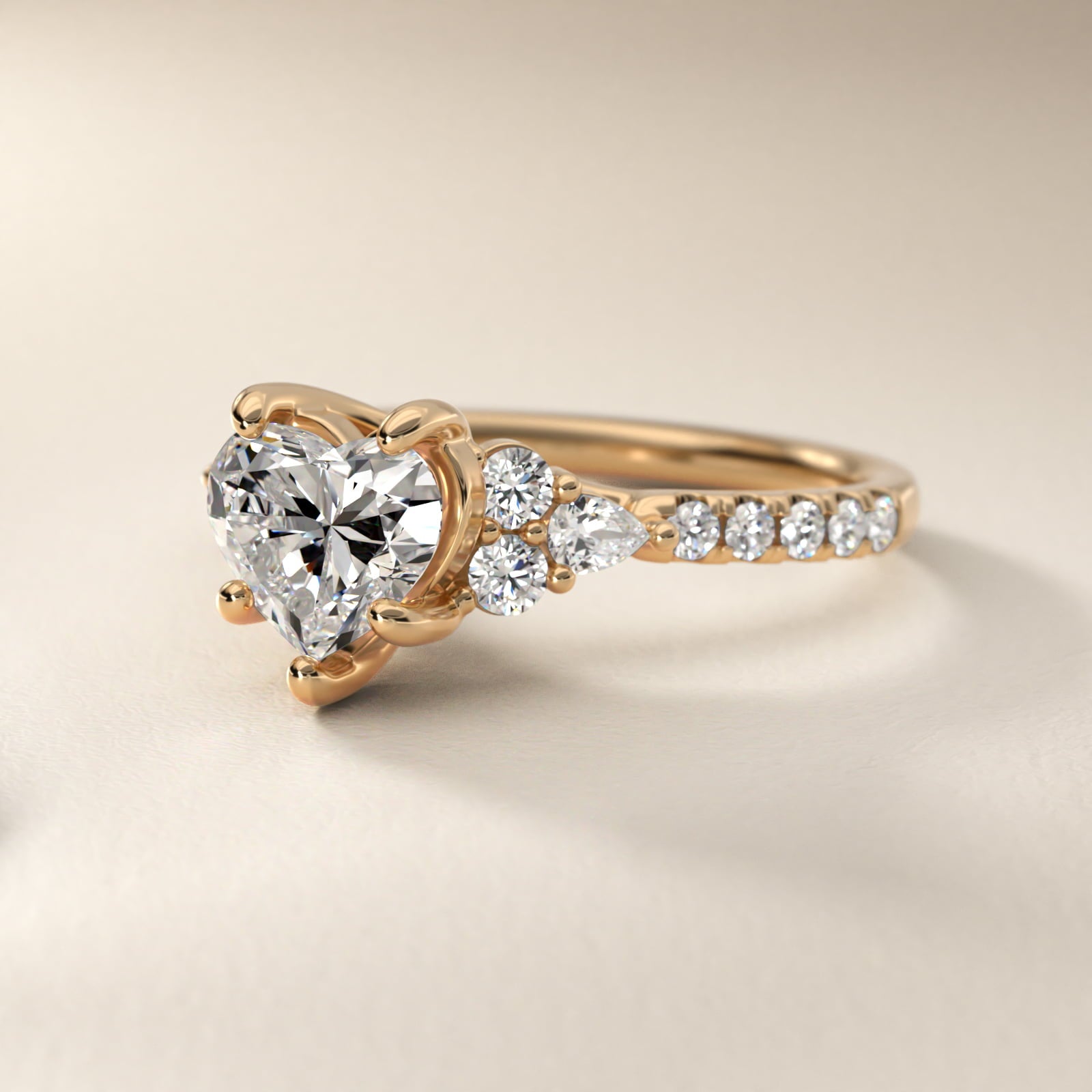 Romantic Round and Pear Cluster Diamond Engagement Ring in 14k Yellow Gold (1/3 ct. tw.) - Heart Center