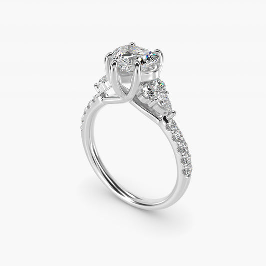 Romantic Round and Pear Cluster Diamond Engagement Ring in Platinum (1/3 ct. tw.) - Heart Center
