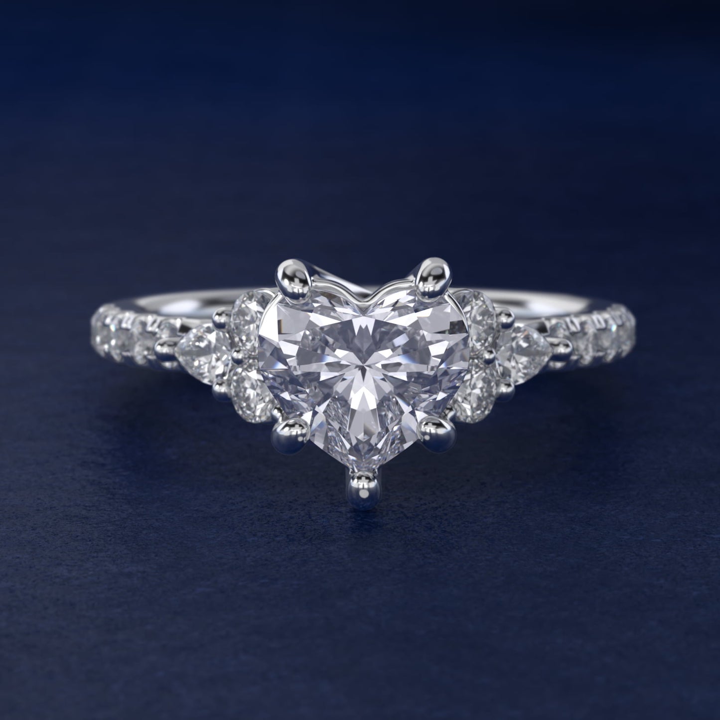 Romantic Round and Pear Cluster Diamond Engagement Ring in Platinum (1/3 ct. tw.) - Heart Center