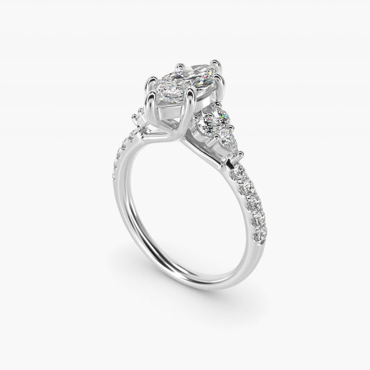 Romantic Round and Pear Cluster Diamond Engagement Ring in 14k White Gold (1/3 ct. tw.) - Marquise Center