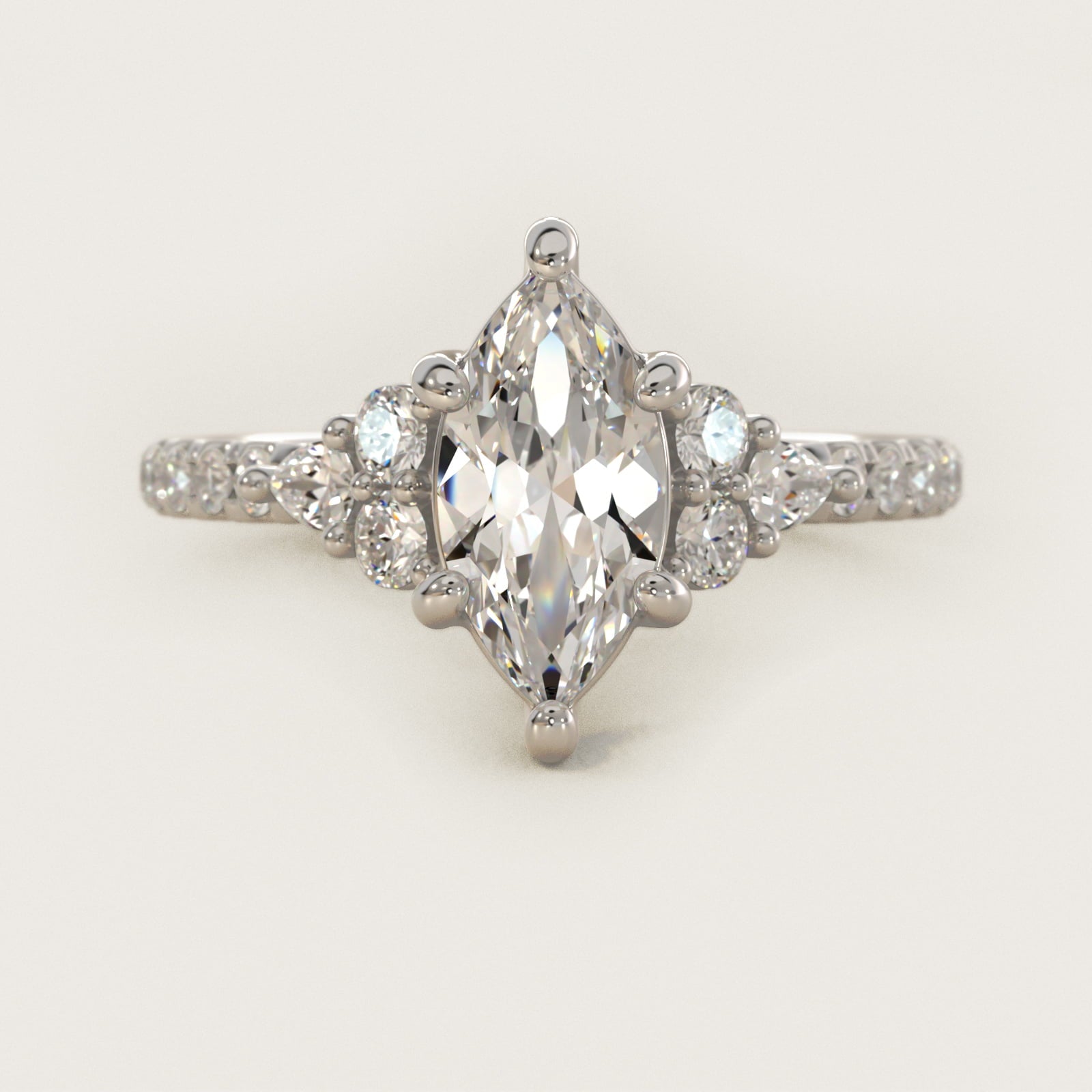 Romantic Round and Pear Cluster Diamond Engagement Ring in 14k White Gold (1/3 ct. tw.) - Marquise Center