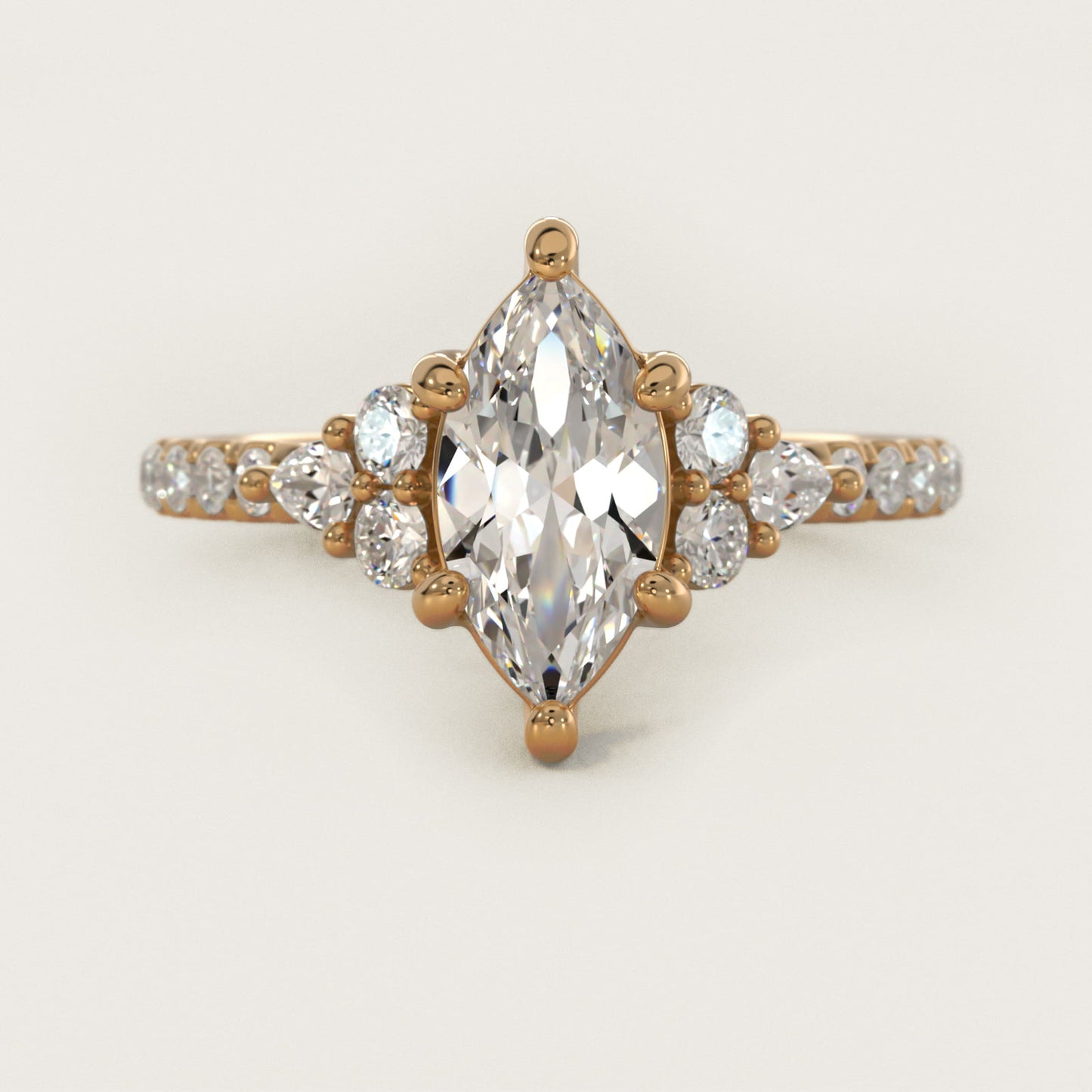 Romantic Round and Pear Cluster Diamond Engagement Ring in 14k Yellow Gold (1/3 ct. tw.) - Marquise Center