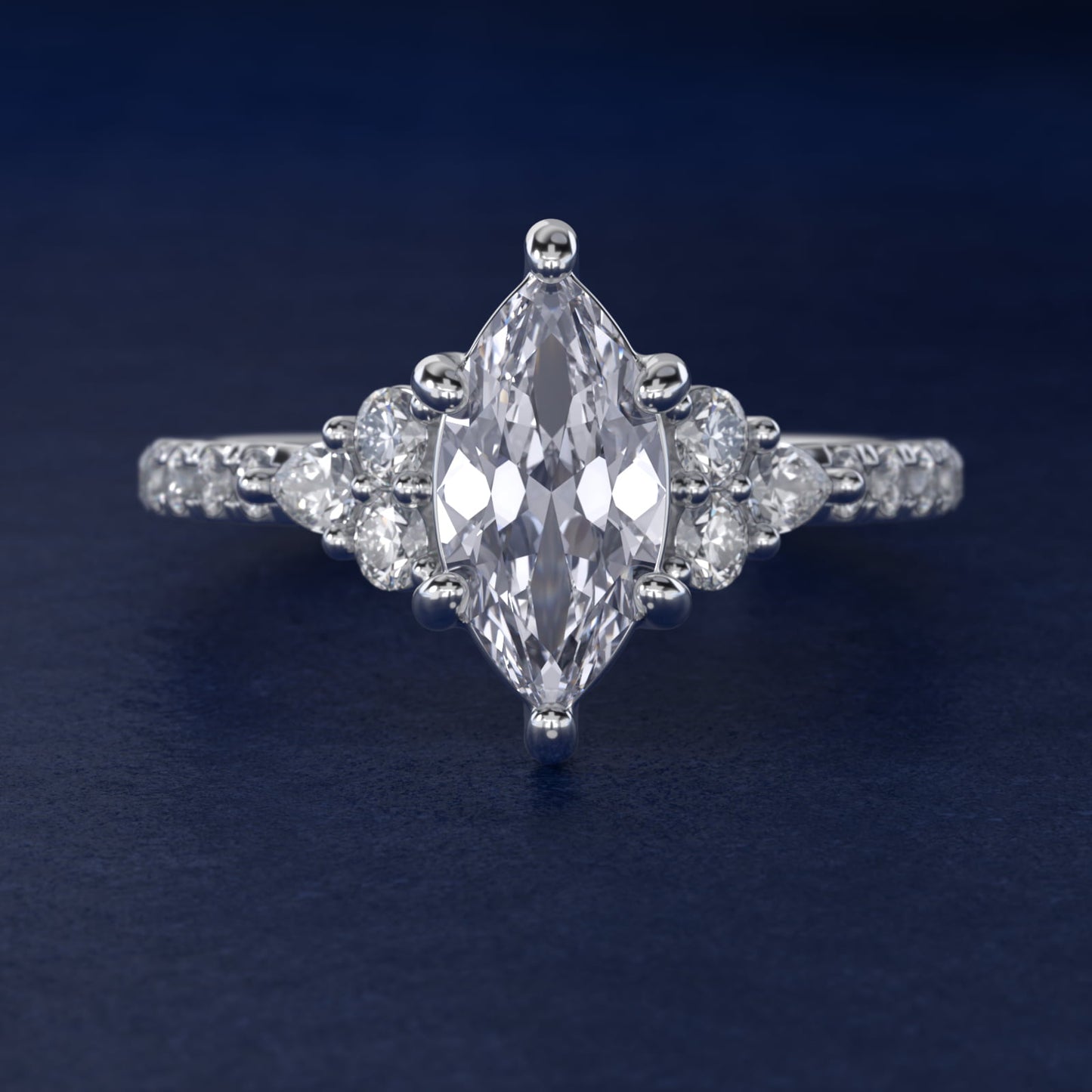 Romantic Round and Pear Cluster Diamond Engagement Ring in Platinum (1/3 ct. tw.) - Marquise Center