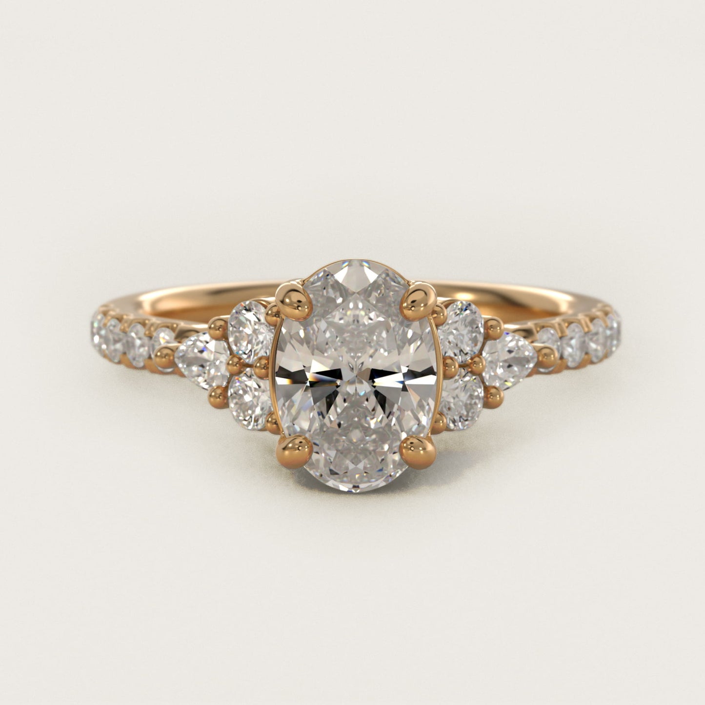 Romantic Round and Pear Cluster Diamond Engagement Ring in 14k Yellow Gold (1/3 ct. tw.) - Oval Center