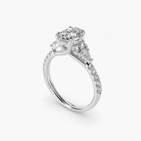 Romantic Round and Pear Cluster Diamond Engagement Ring in Platinum (1/3 ct. tw.) - Oval Center