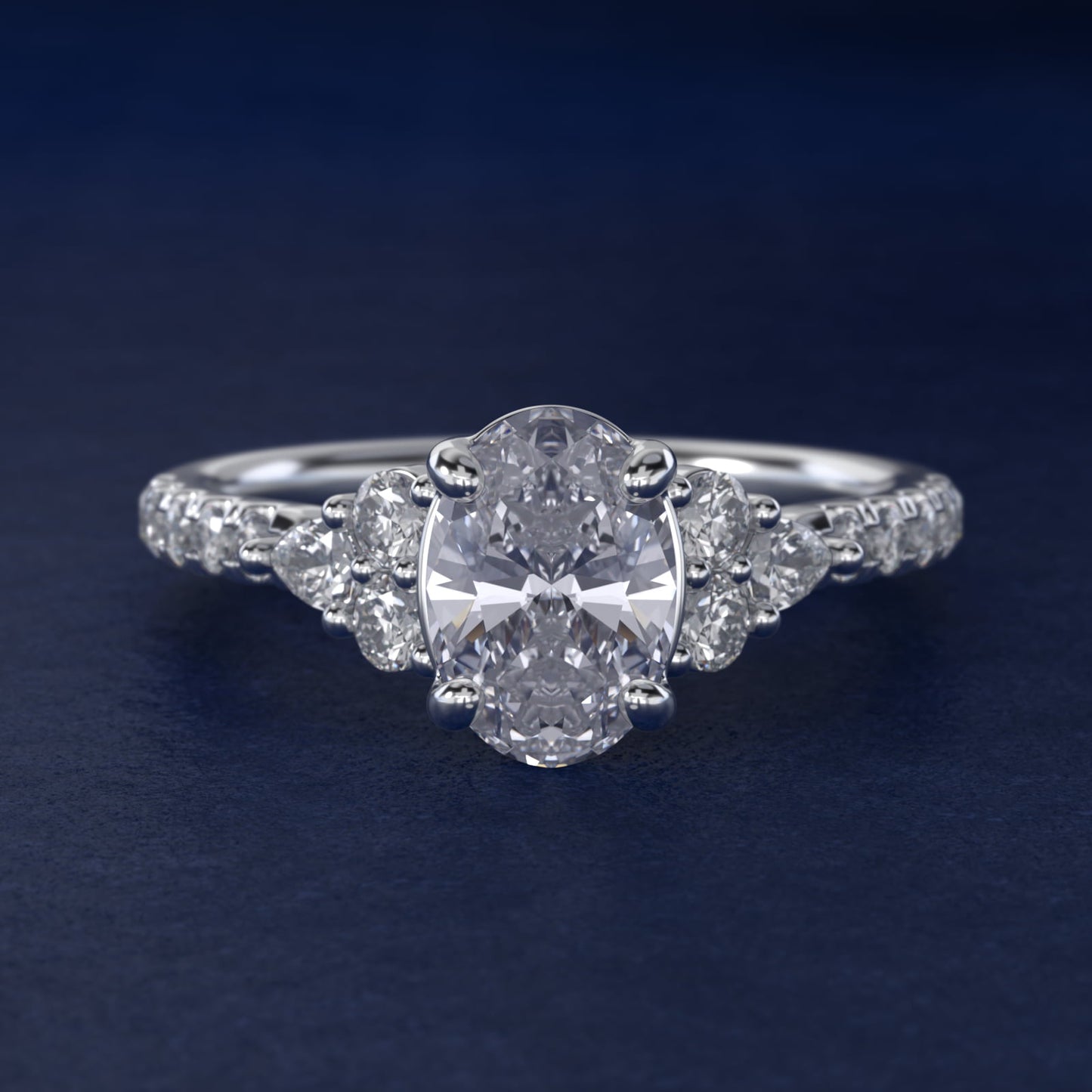 Romantic Round and Pear Cluster Diamond Engagement Ring in Platinum (1/3 ct. tw.) - Oval Center