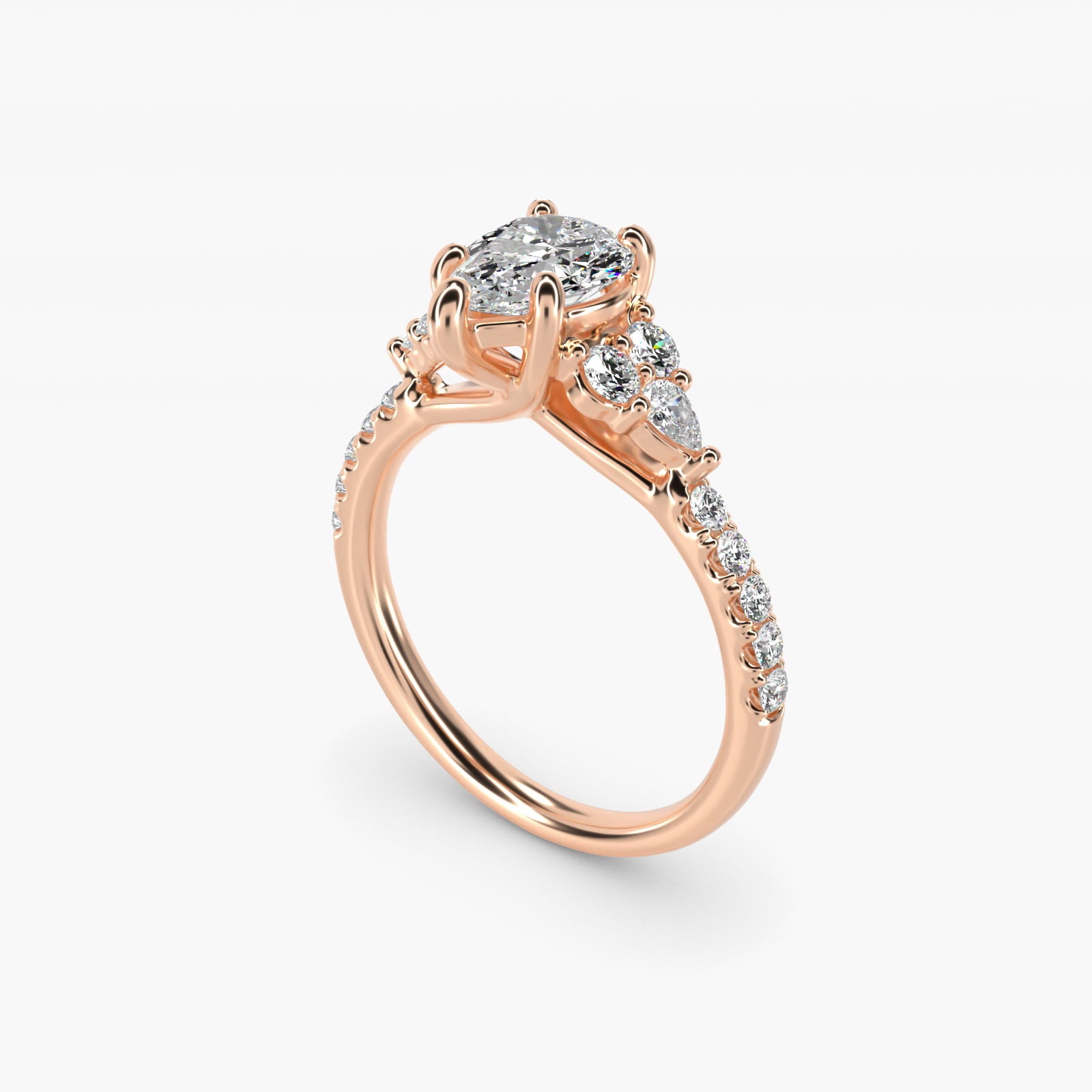 Romantic Round and Pear Cluster Diamond Engagement Ring in 18k Rose Gold (1/3 ct. tw.) - Pear Center