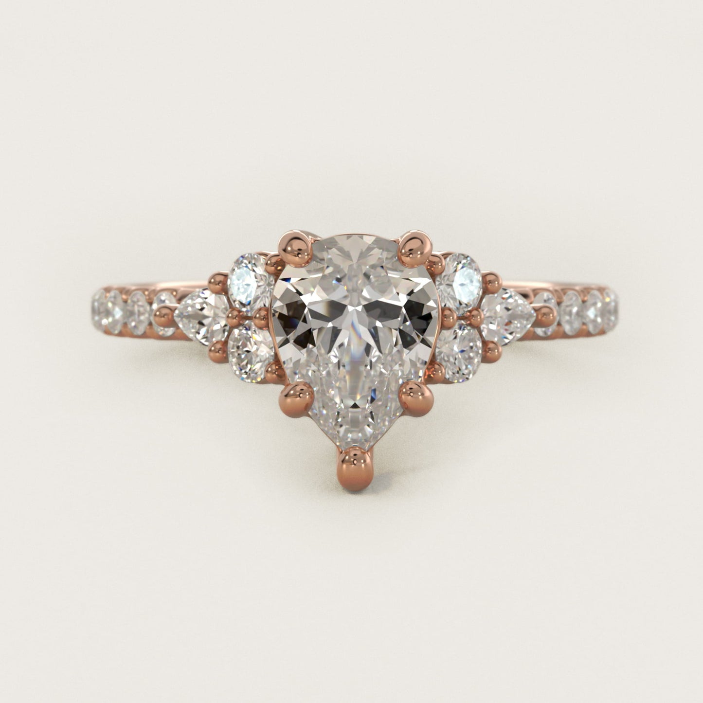 Romantic Round and Pear Cluster Diamond Engagement Ring in 14k Rose Gold (1/3 ct. tw.) - Pear Center