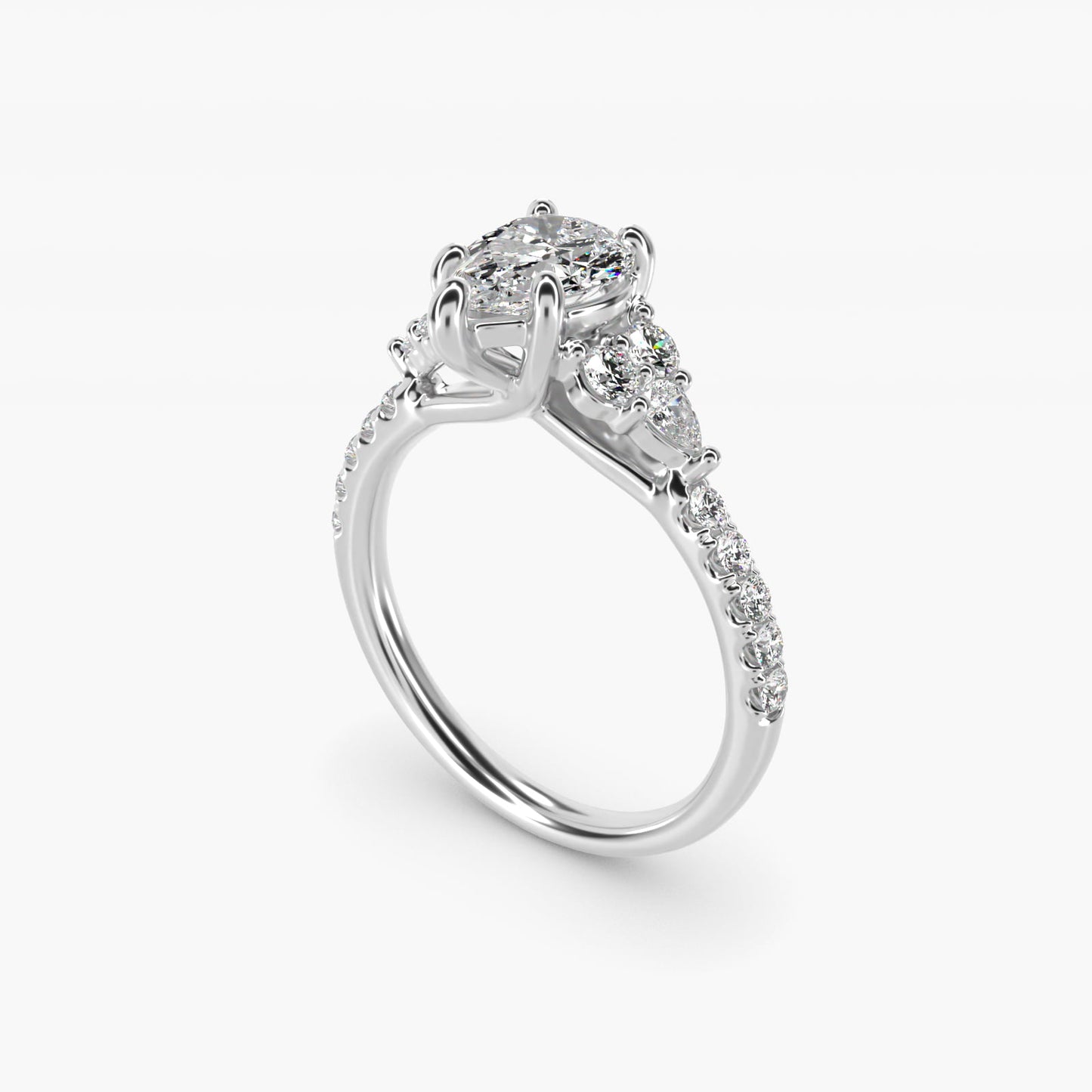 Romantic Round and Pear Cluster Diamond Engagement Ring in 14k White Gold (1/3 ct. tw.) - Pear Center