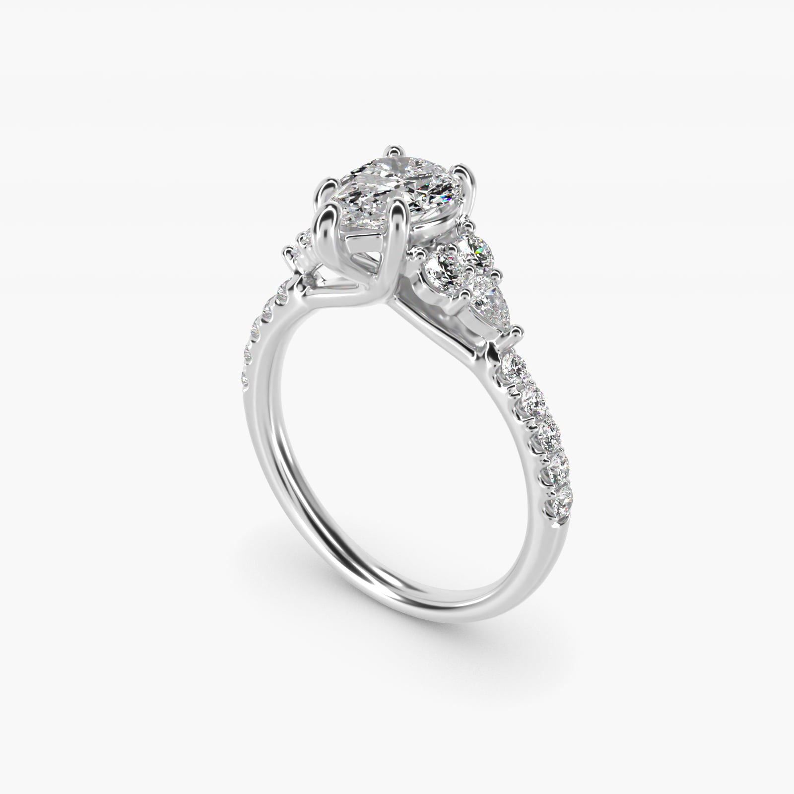 Romantic Round and Pear Cluster Diamond Engagement Ring in 14k White Gold (1/3 ct. tw.) - Pear Center