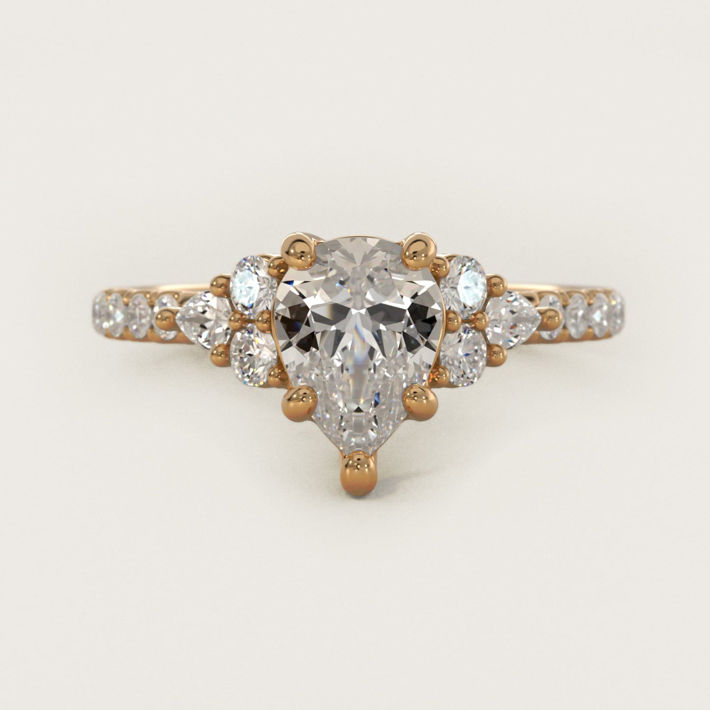 Romantic Round and Pear Cluster Diamond Engagement Ring in 14k Yellow Gold (1/3 ct. tw.) - Pear Center