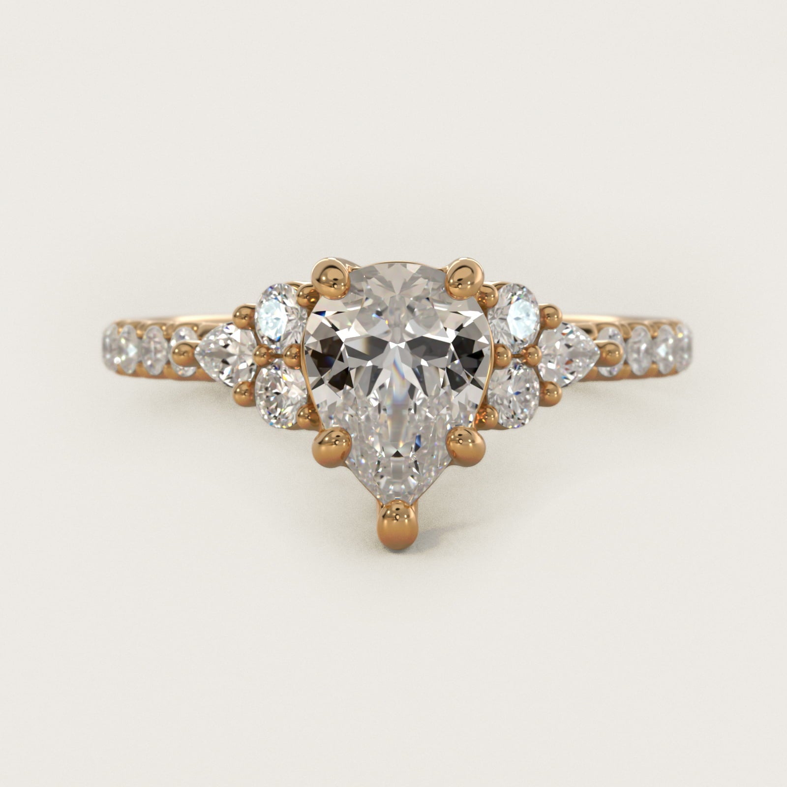 Romantic Round and Pear Cluster Diamond Engagement Ring in 18k Yellow Gold (1/3 ct. tw.) - Pear Center