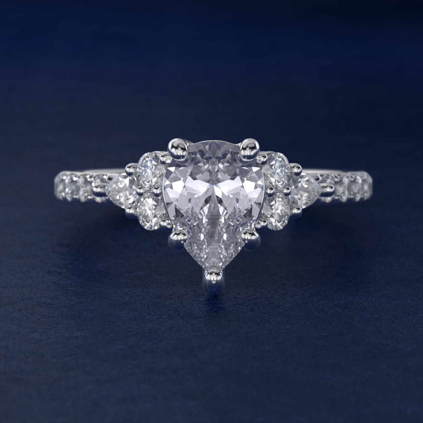 Romantic Round and Pear Cluster Diamond Engagement Ring in Platinum (1/3 ct. tw.) - Pear Center
