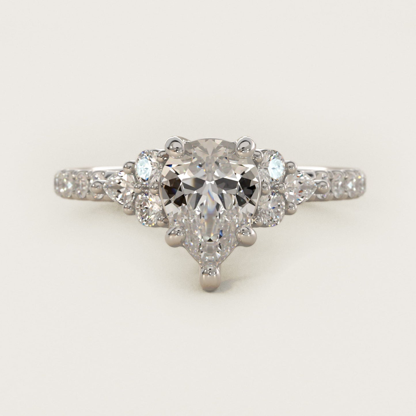 Romantic Round and Pear Cluster Diamond Engagement Ring in Platinum (1/3 ct. tw.) - Pear Center