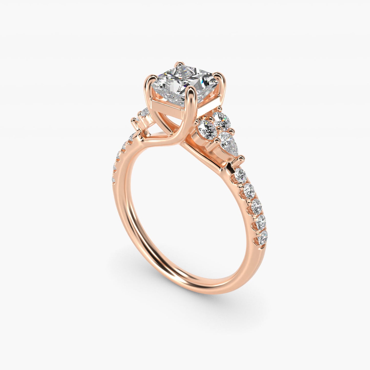 Romantic Round and Pear Cluster Diamond Engagement Ring in 18k Rose Gold (1/3 ct. tw.) - Princess Center