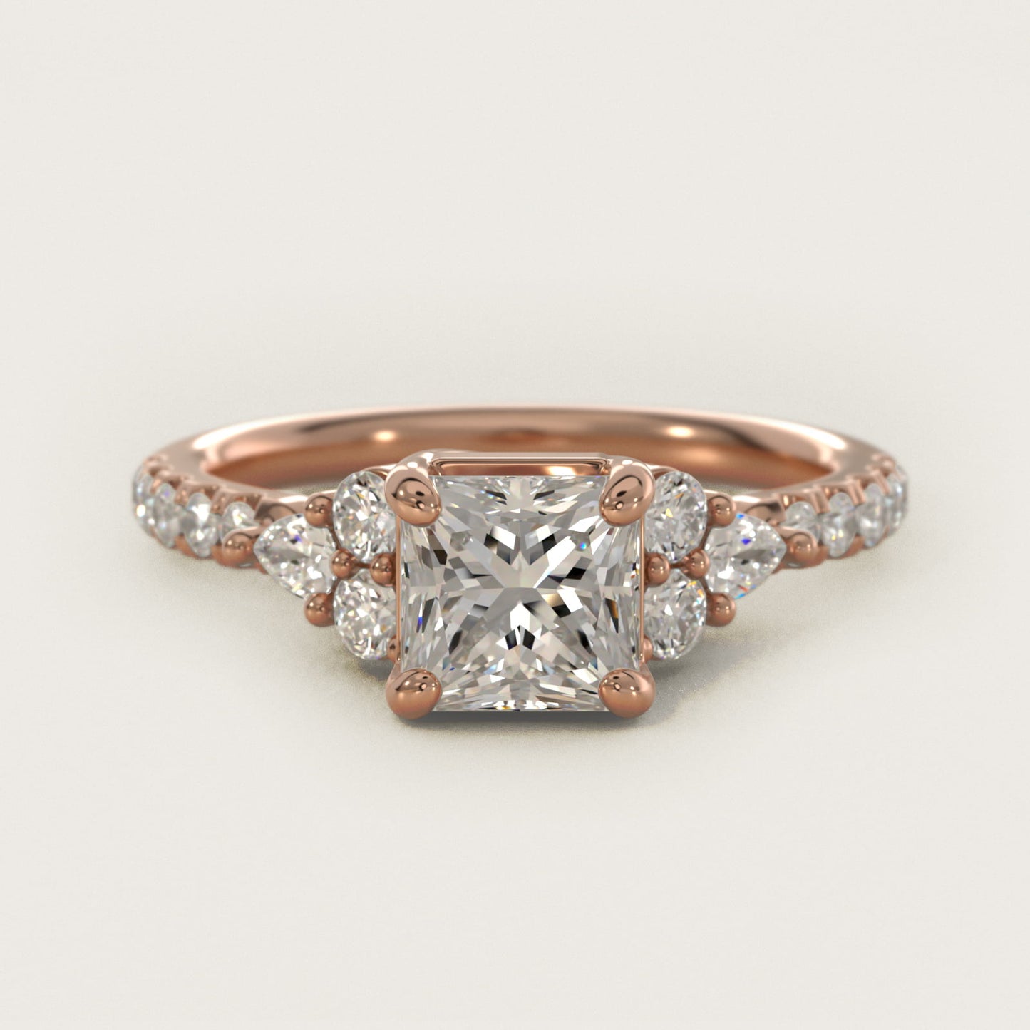 Romantic Round and Pear Cluster Diamond Engagement Ring in 18k Rose Gold (1/3 ct. tw.) - Princess Center