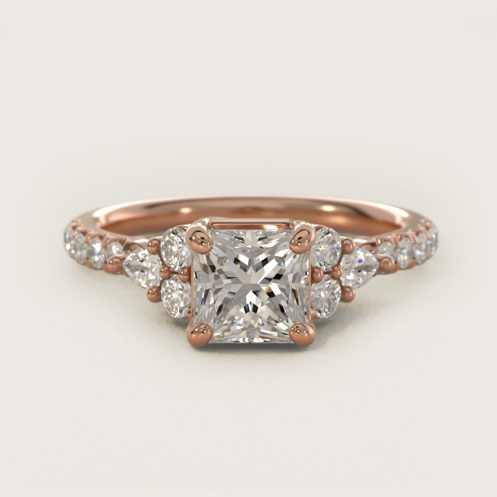 Romantic Round and Pear Cluster Diamond Engagement Ring in 18k Rose Gold (1/3 ct. tw.) - Princess Center
