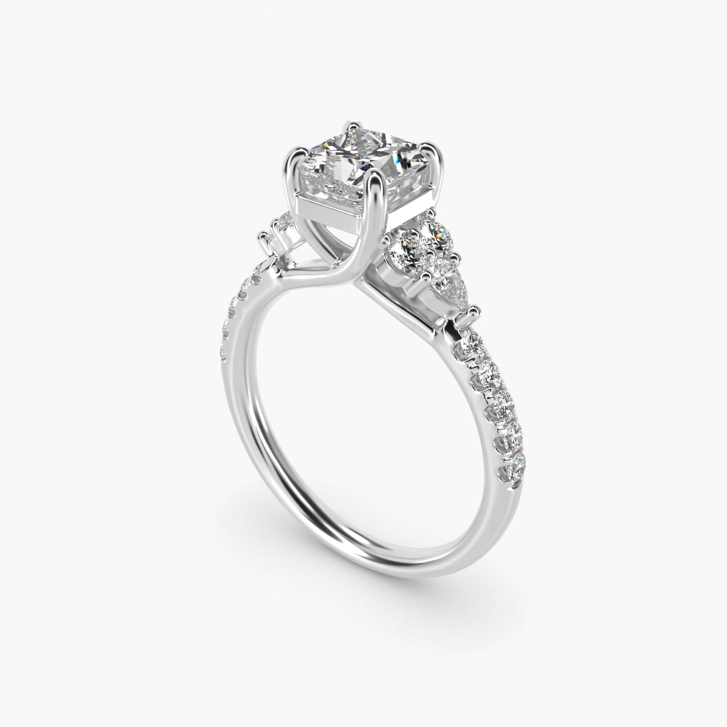 Romantic Round and Pear Cluster Diamond Engagement Ring in 14k White Gold (1/3 ct. tw.) - Princess Center