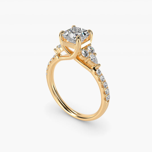Romantic Round and Pear Cluster Diamond Engagement Ring in 18k Yellow Gold (1/3 ct. tw.) - Princess Center