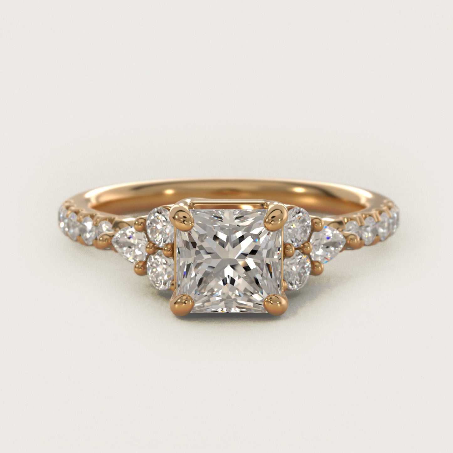 Romantic Round and Pear Cluster Diamond Engagement Ring in 18k Yellow Gold (1/3 ct. tw.) - Princess Center