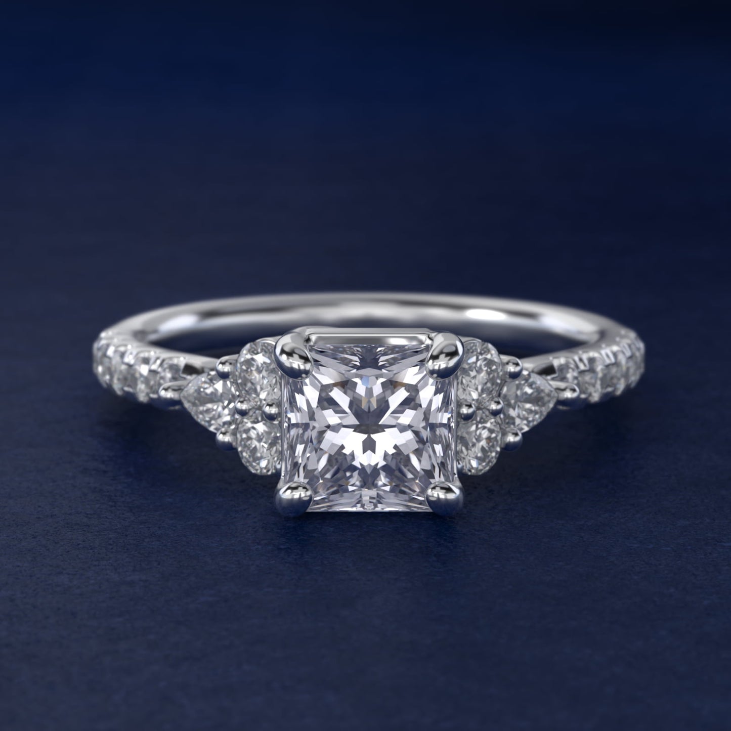 Romantic Round and Pear Cluster Diamond Engagement Ring in Platinum (1/3 ct. tw.) - Princess Center