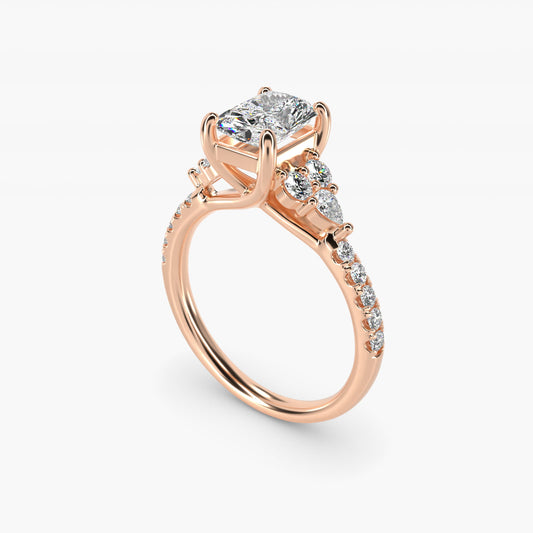 Romantic Round and Pear Cluster Diamond Engagement Ring in 14k Rose Gold (1/3 ct. tw.) - Radiant Center
