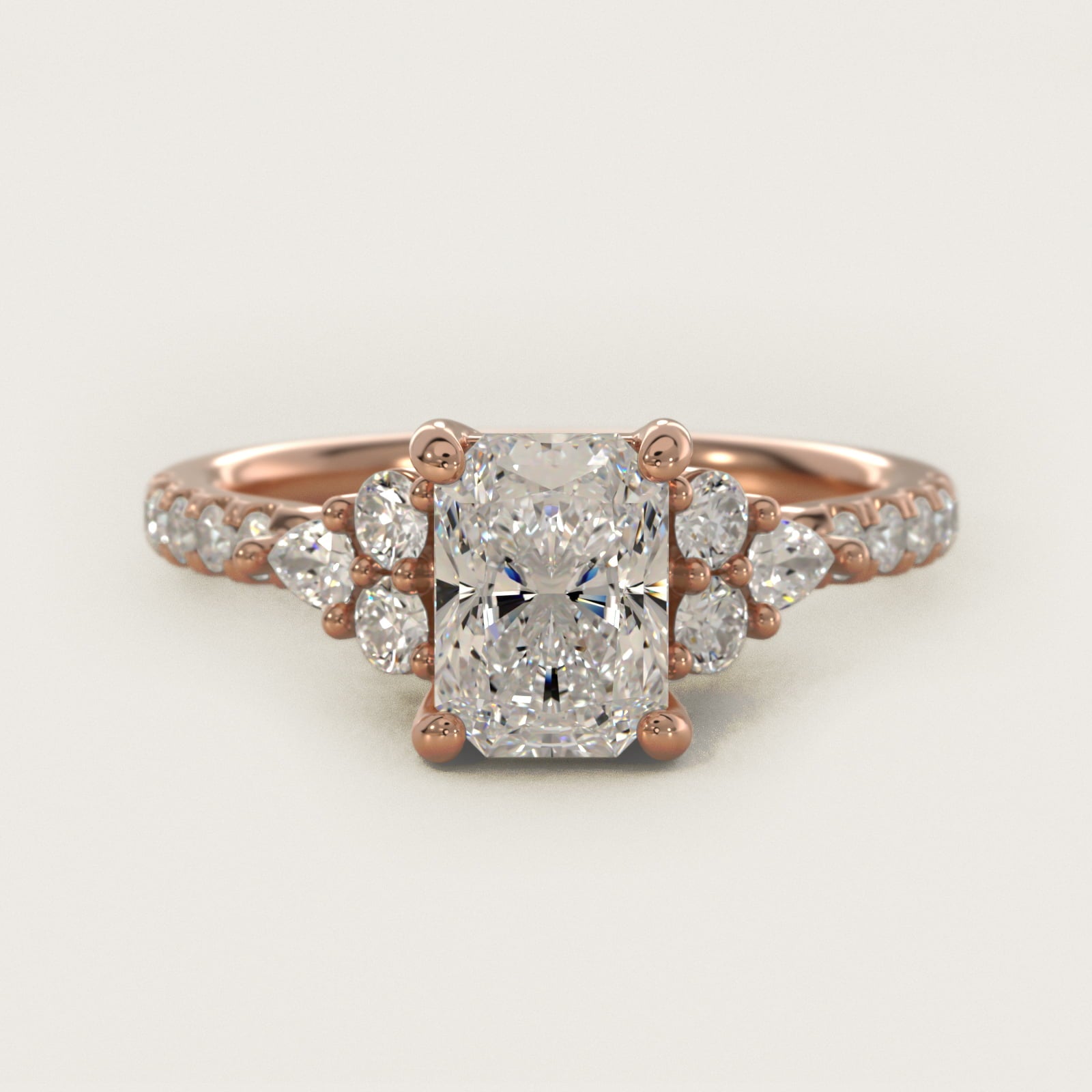 Romantic Round and Pear Cluster Diamond Engagement Ring in 14k Rose Gold (1/3 ct. tw.) - Radiant Center