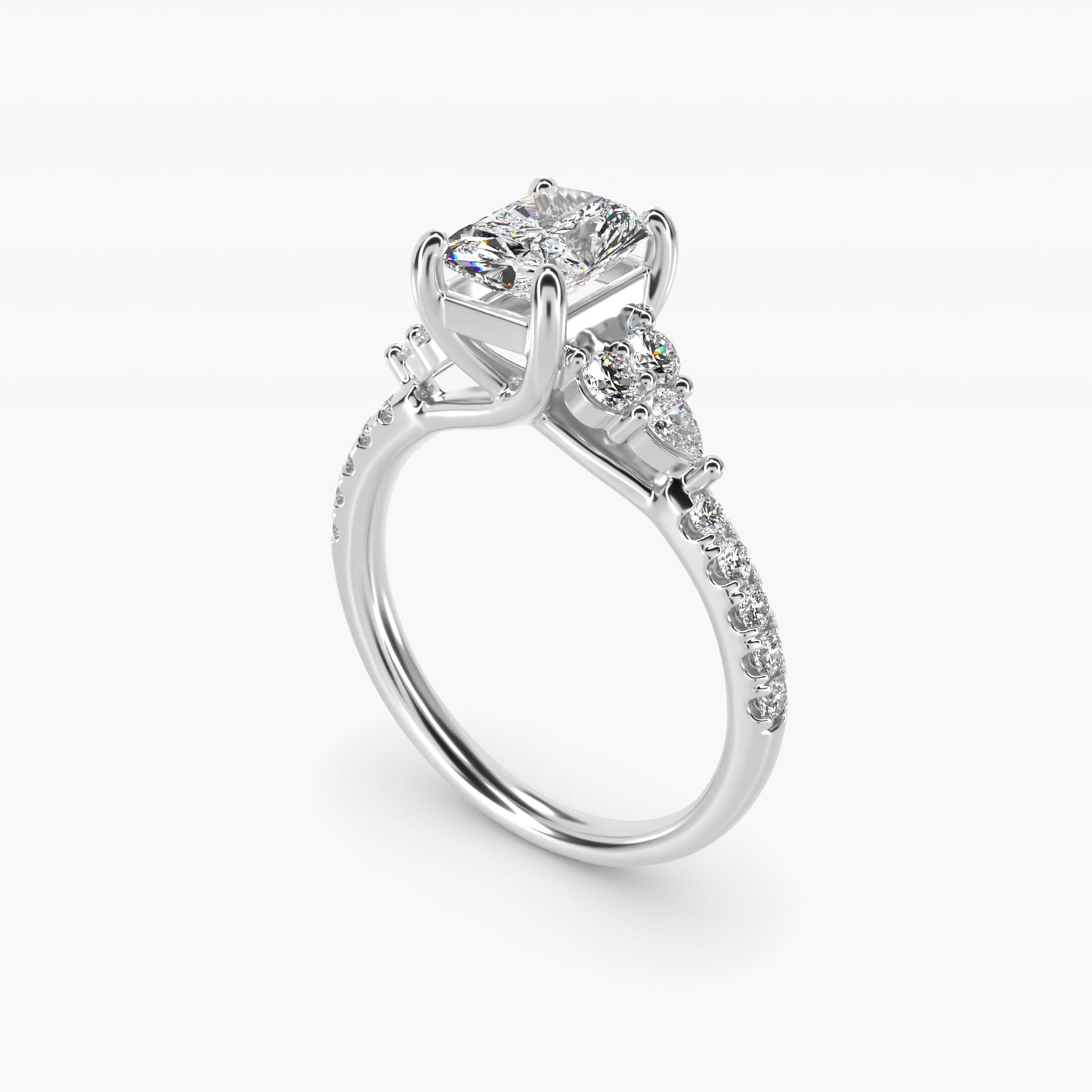 Romantic Round and Pear Cluster Diamond Engagement Ring in 14k White Gold (1/3 ct. tw.) - Radiant Center