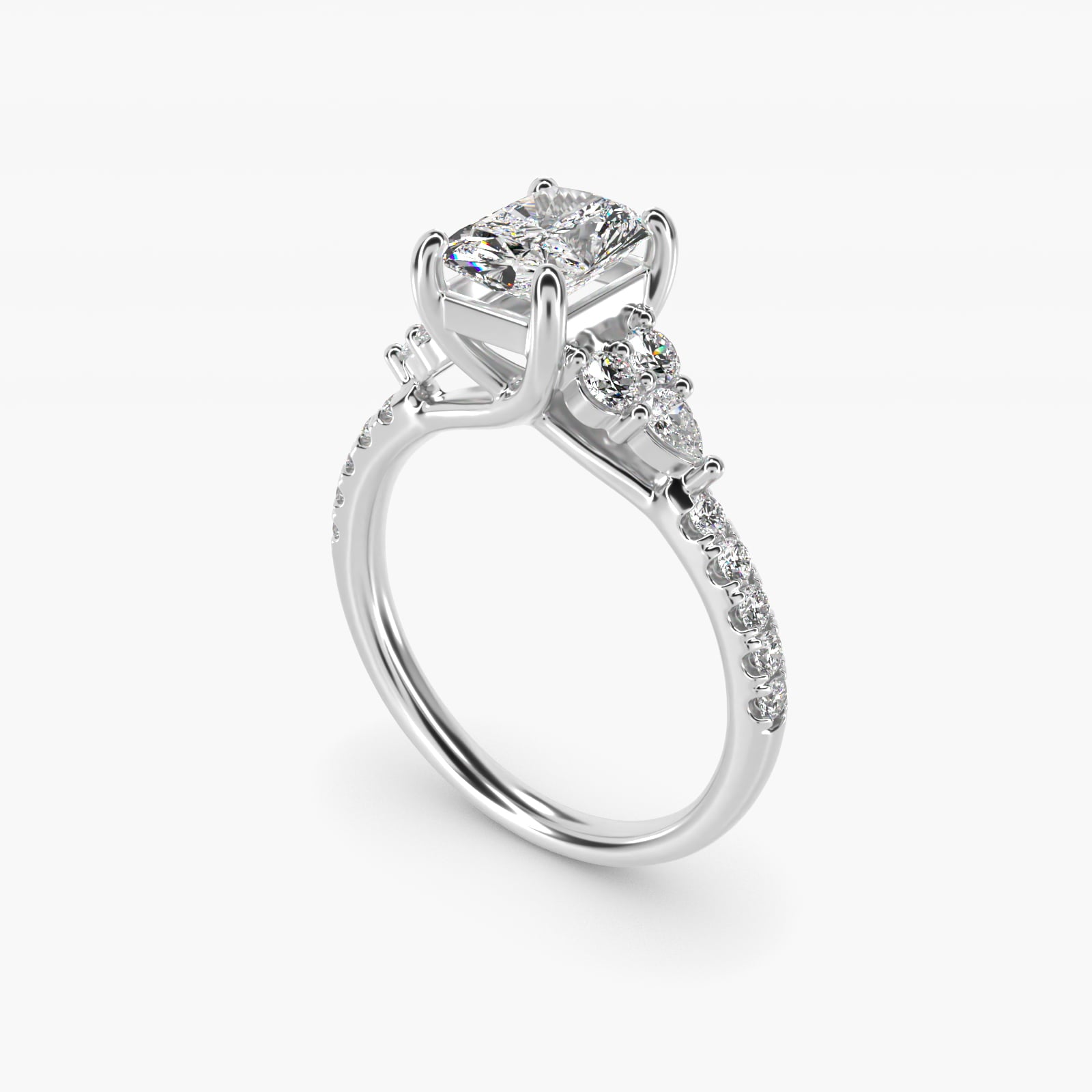 Romantic Round and Pear Cluster Diamond Engagement Ring in 18k White Gold (1/3 ct. tw.) - Radiant Center