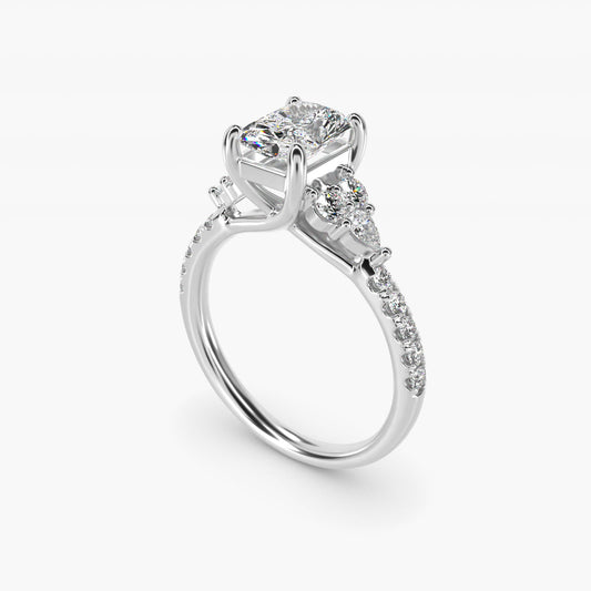 Romantic Round and Pear Cluster Diamond Engagement Ring in 18k White Gold (1/3 ct. tw.) - Radiant Center
