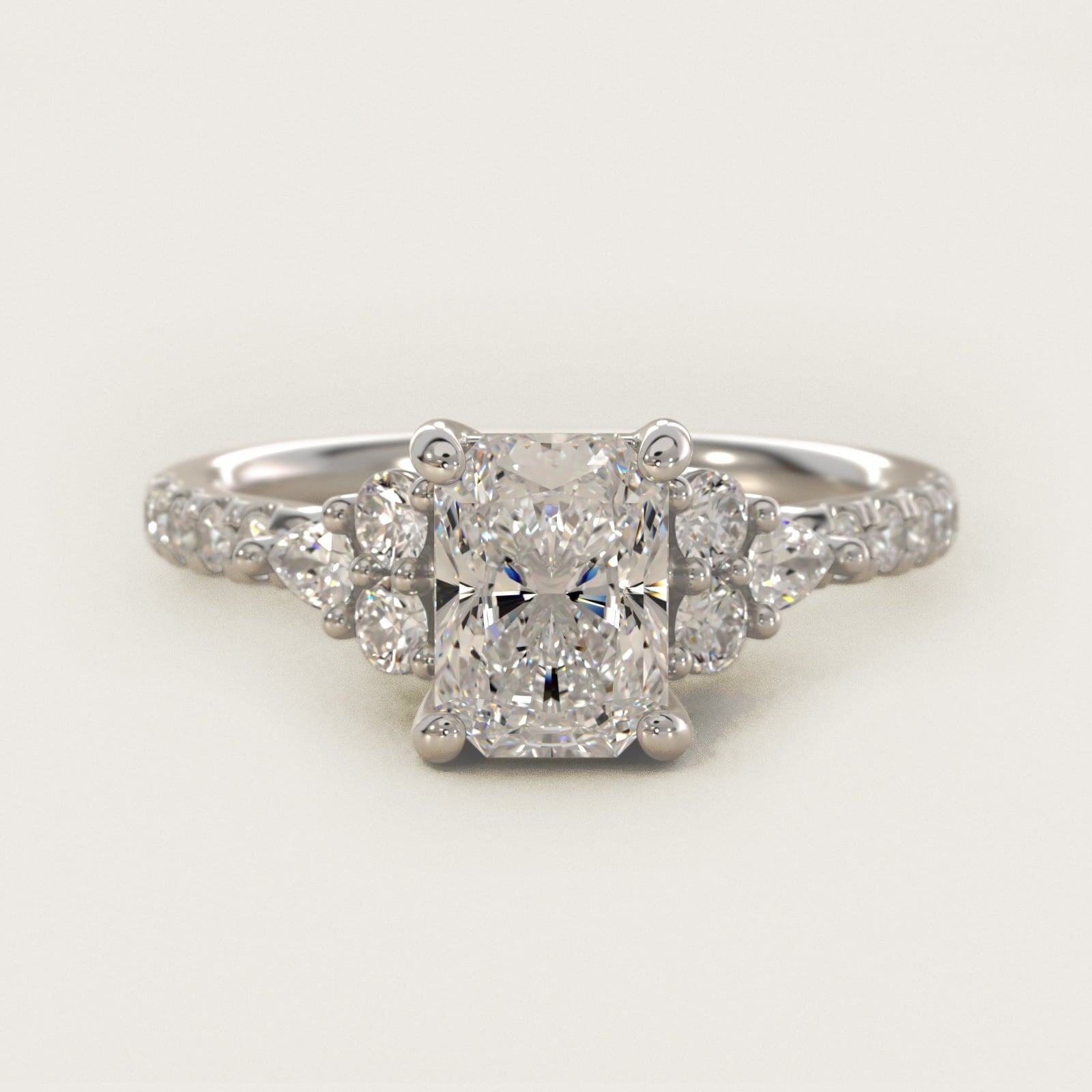 Romantic Round and Pear Cluster Diamond Engagement Ring in 14k White Gold (1/3 ct. tw.) - Radiant Center