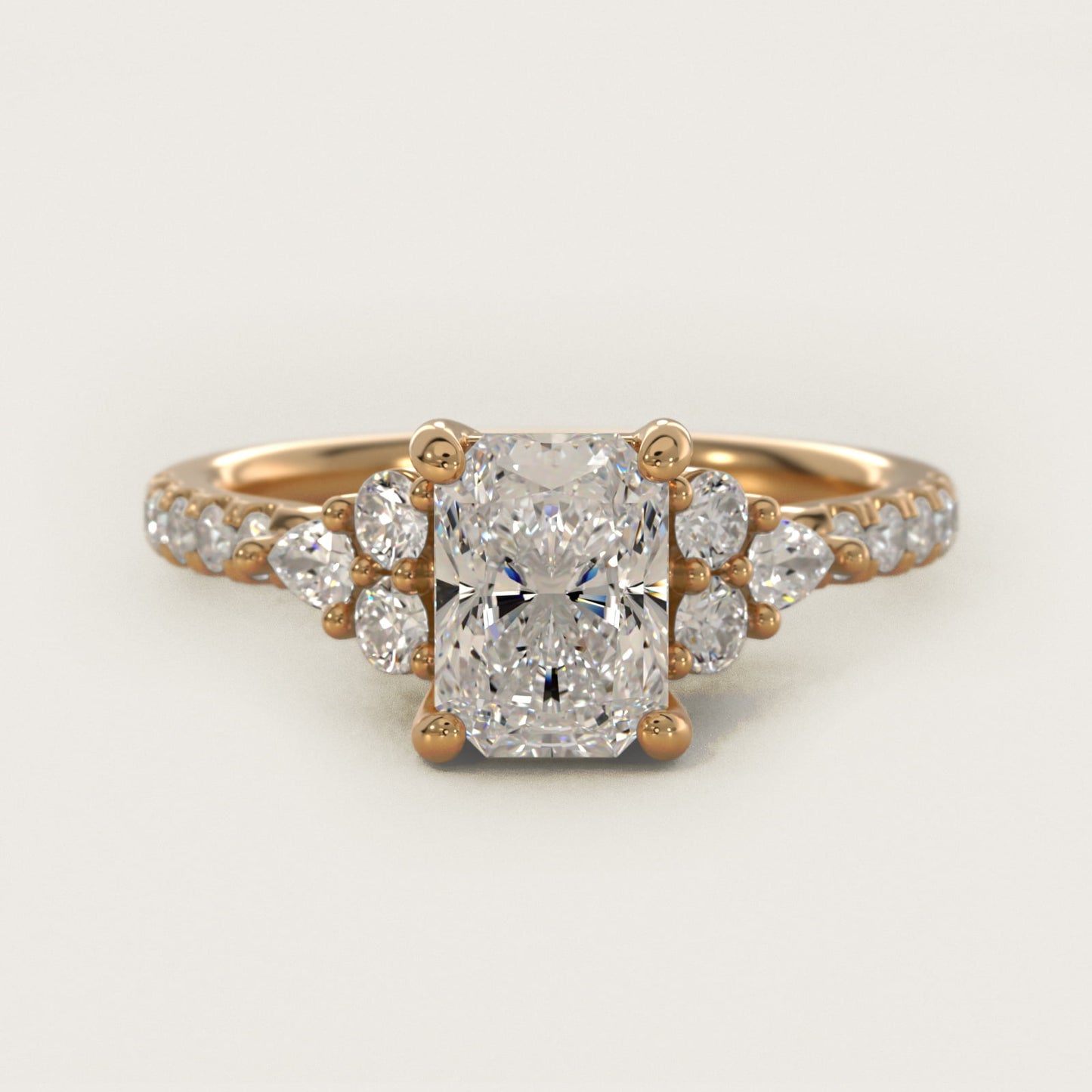 Romantic Round and Pear Cluster Diamond Engagement Ring in 14k Yellow Gold (1/3 ct. tw.) - Radiant Center