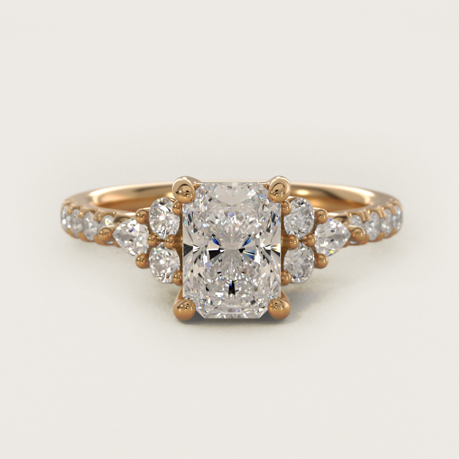 Romantic Round and Pear Cluster Diamond Engagement Ring in 14k Yellow Gold (1/3 ct. tw.) - Radiant Center