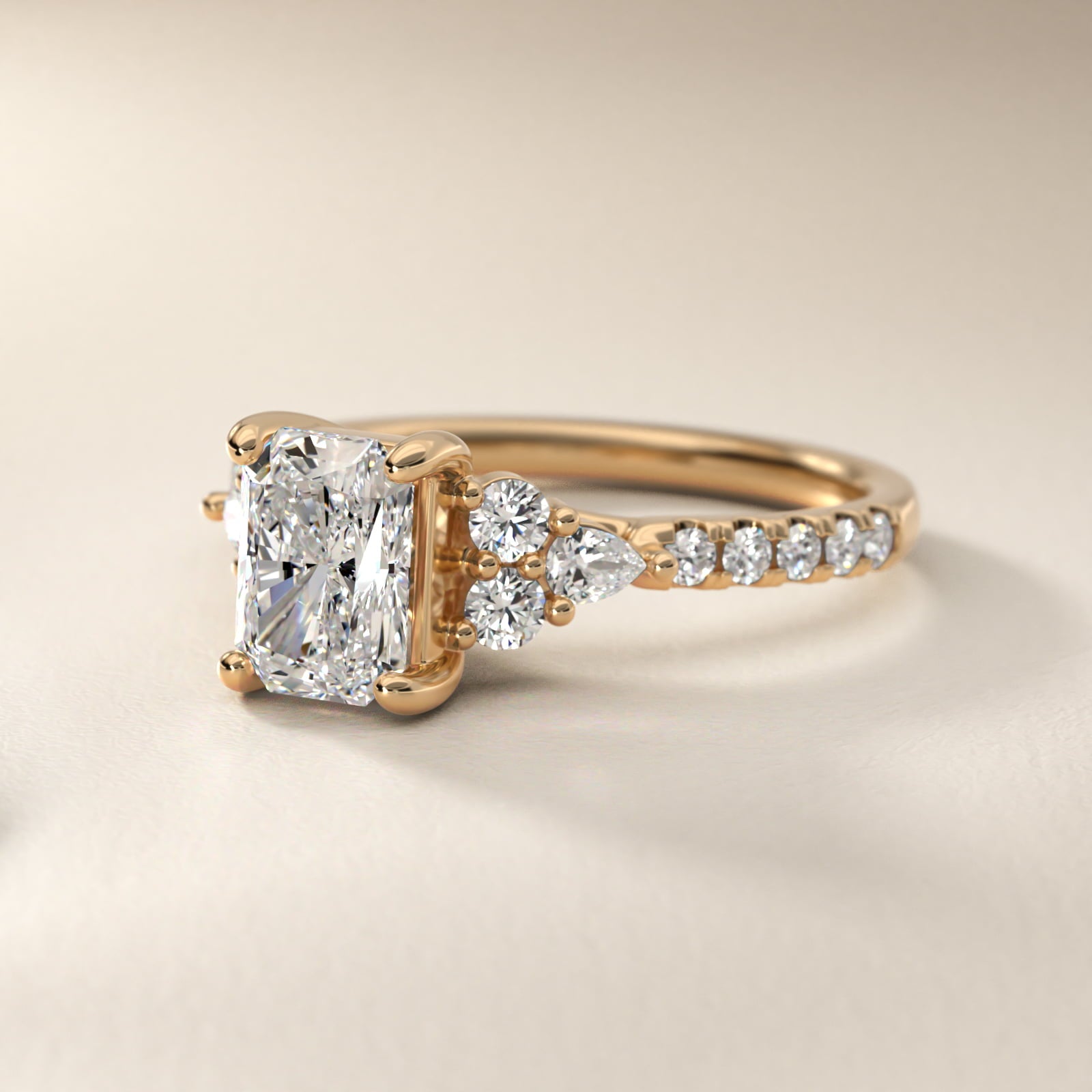Romantic Round and Pear Cluster Diamond Engagement Ring in 14k Yellow Gold (1/3 ct. tw.) - Radiant Center