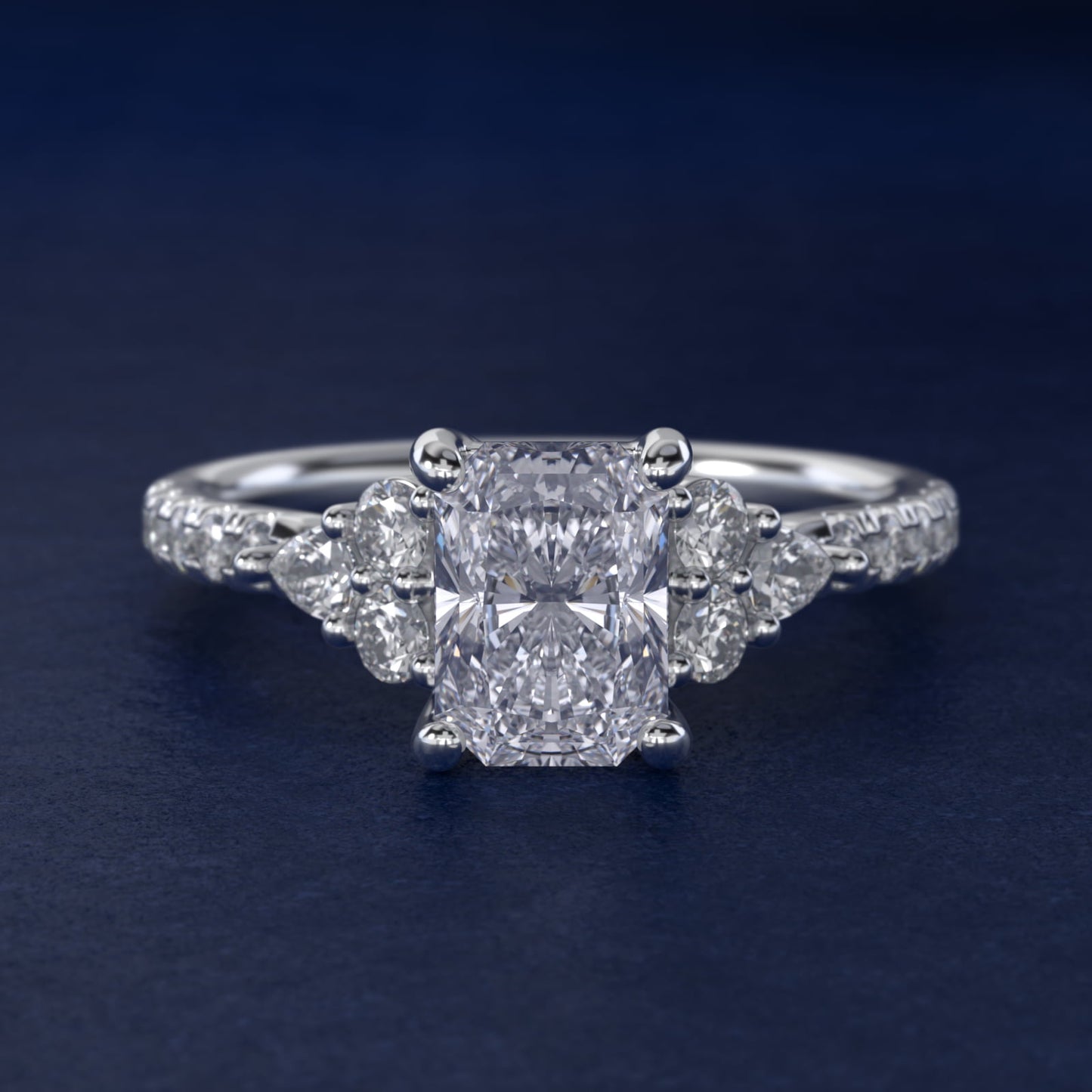 Romantic Round and Pear Cluster Diamond Engagement Ring in Platinum (1/3 ct. tw.) - Radiant Center