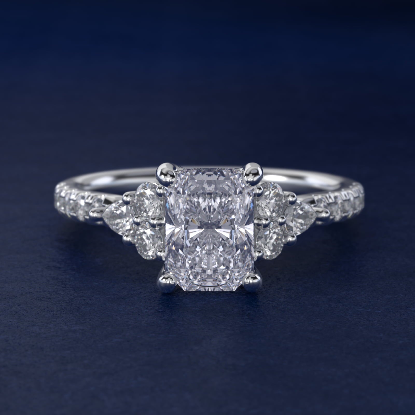 Romantic Round and Pear Cluster Diamond Engagement Ring in Platinum (1/3 ct. tw.) - Radiant Center