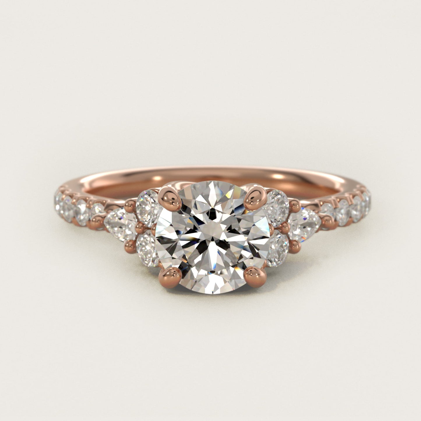 Romantic Round and Pear Cluster Diamond Engagement Ring in 18k Rose Gold (1/3 ct. tw.) - Round Center