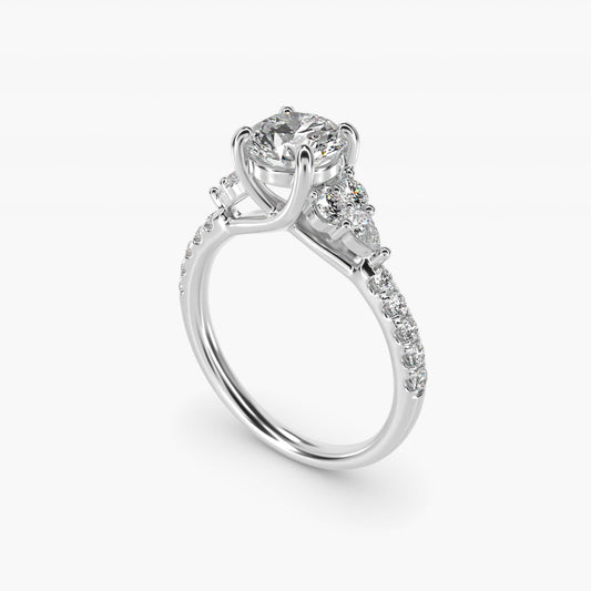 Romantic Round and Pear Cluster Diamond Engagement Ring in 14k White Gold (1/3 ct. tw.) - Round Center