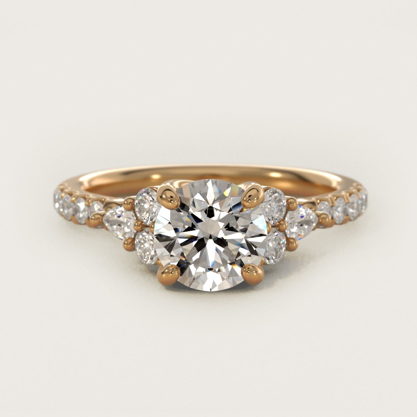 Romantic Round and Pear Cluster Diamond Engagement Ring in 18k Yellow Gold (1/3 ct. tw.) - Round Center