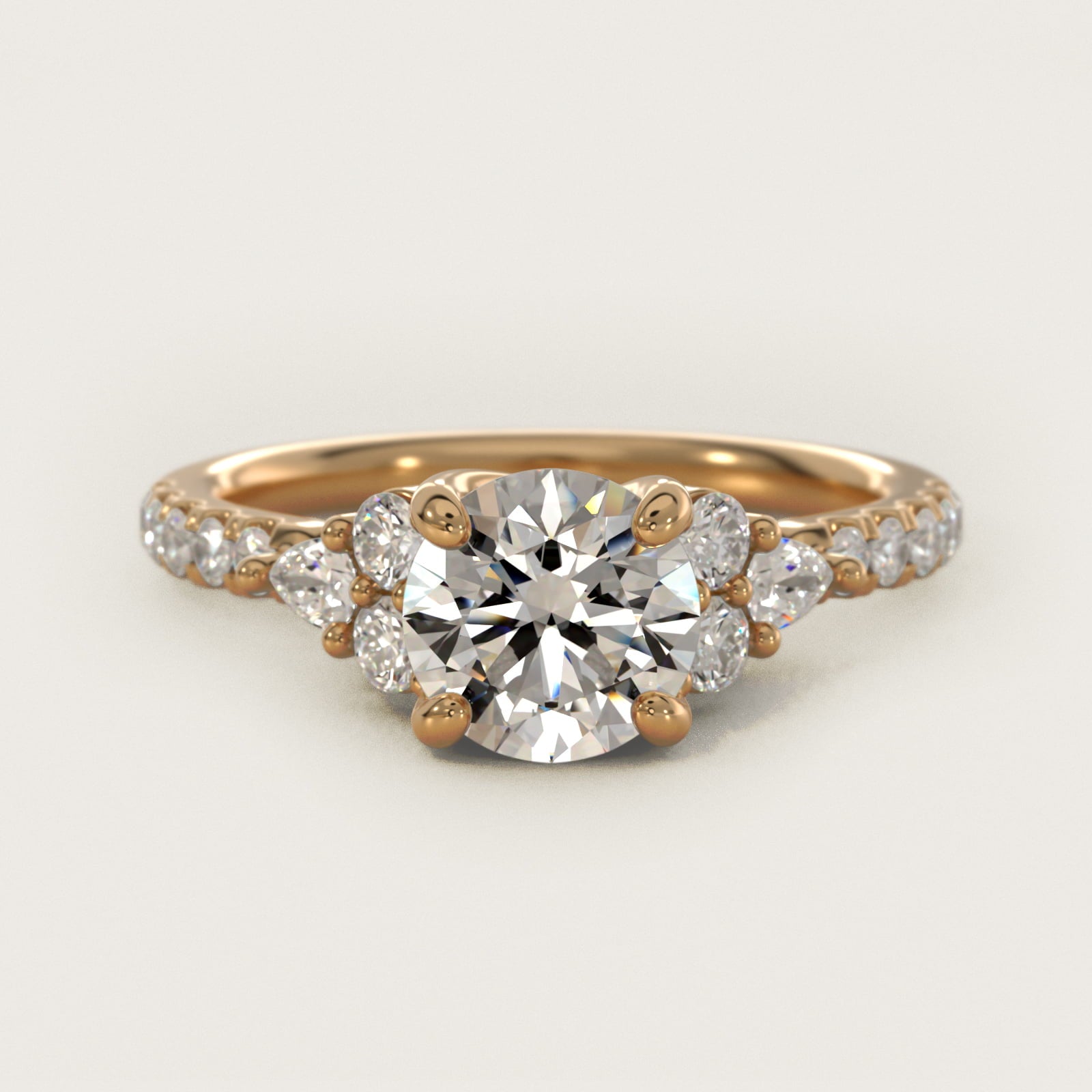 Romantic Round and Pear Cluster Diamond Engagement Ring in 18k Yellow Gold (1/3 ct. tw.) - Round Center