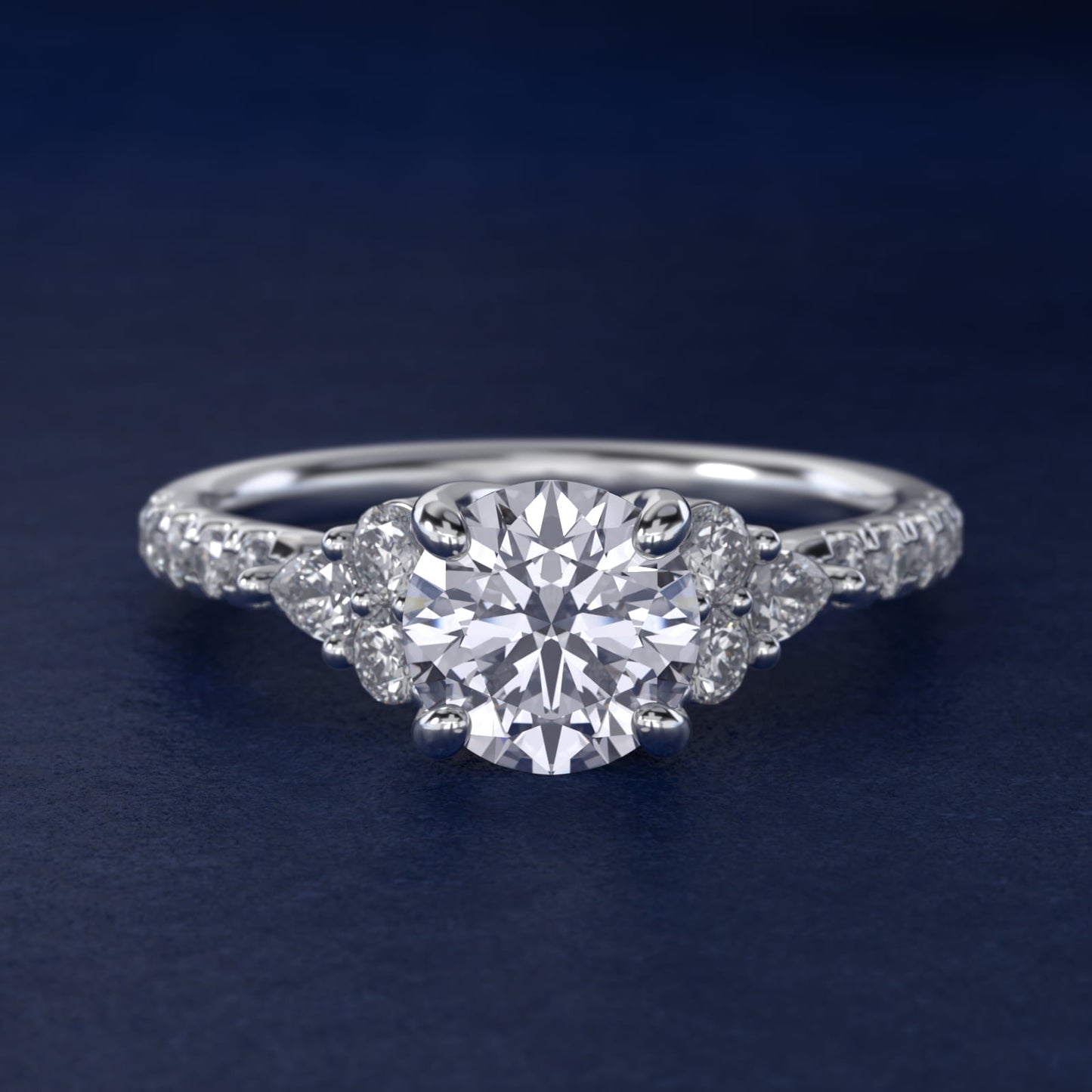 Romantic Round and Pear Cluster Diamond Engagement Ring in Platinum (1/3 ct. tw.) - Round Center
