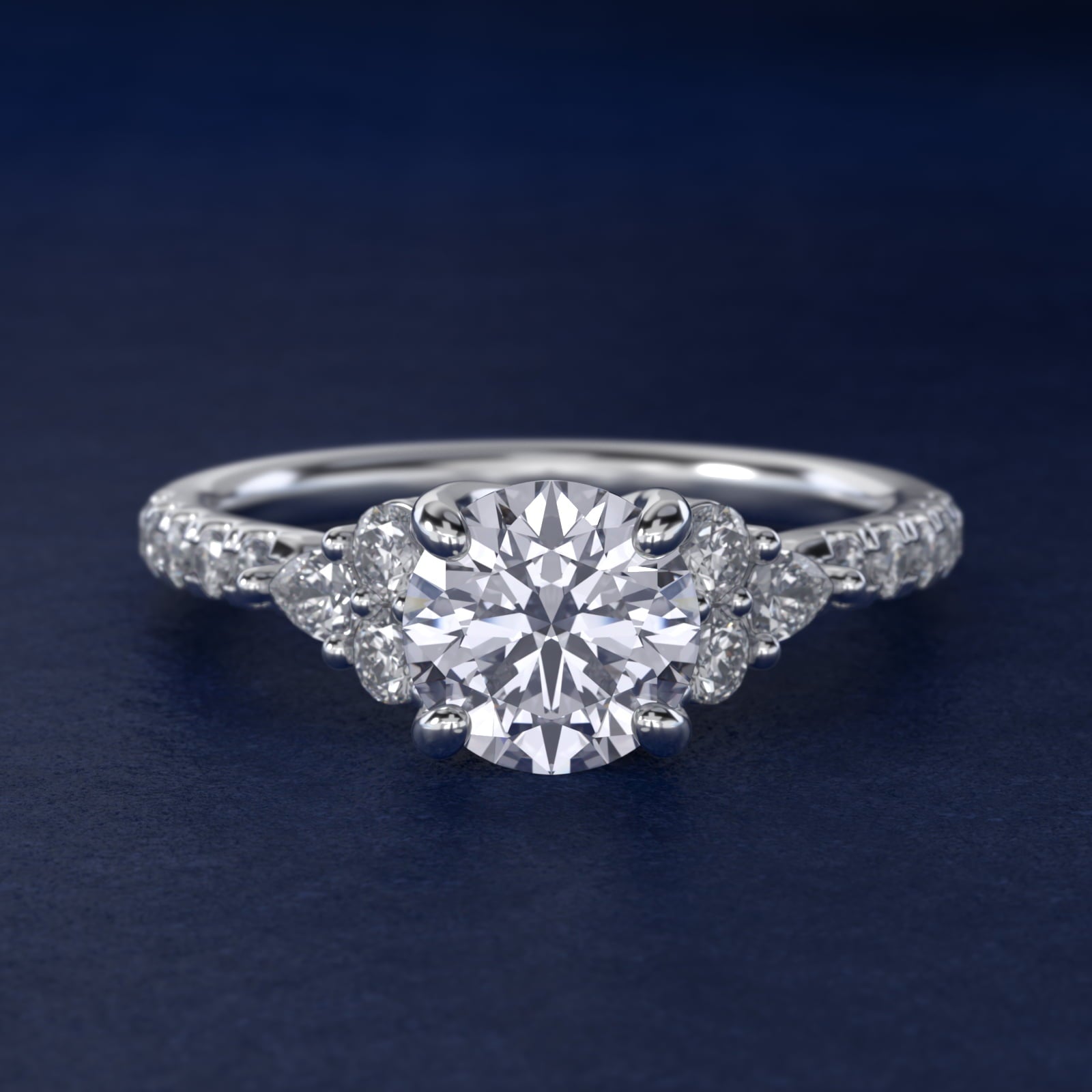 Romantic Round and Pear Cluster Diamond Engagement Ring in Platinum (1/3 ct. tw.) - Round Center