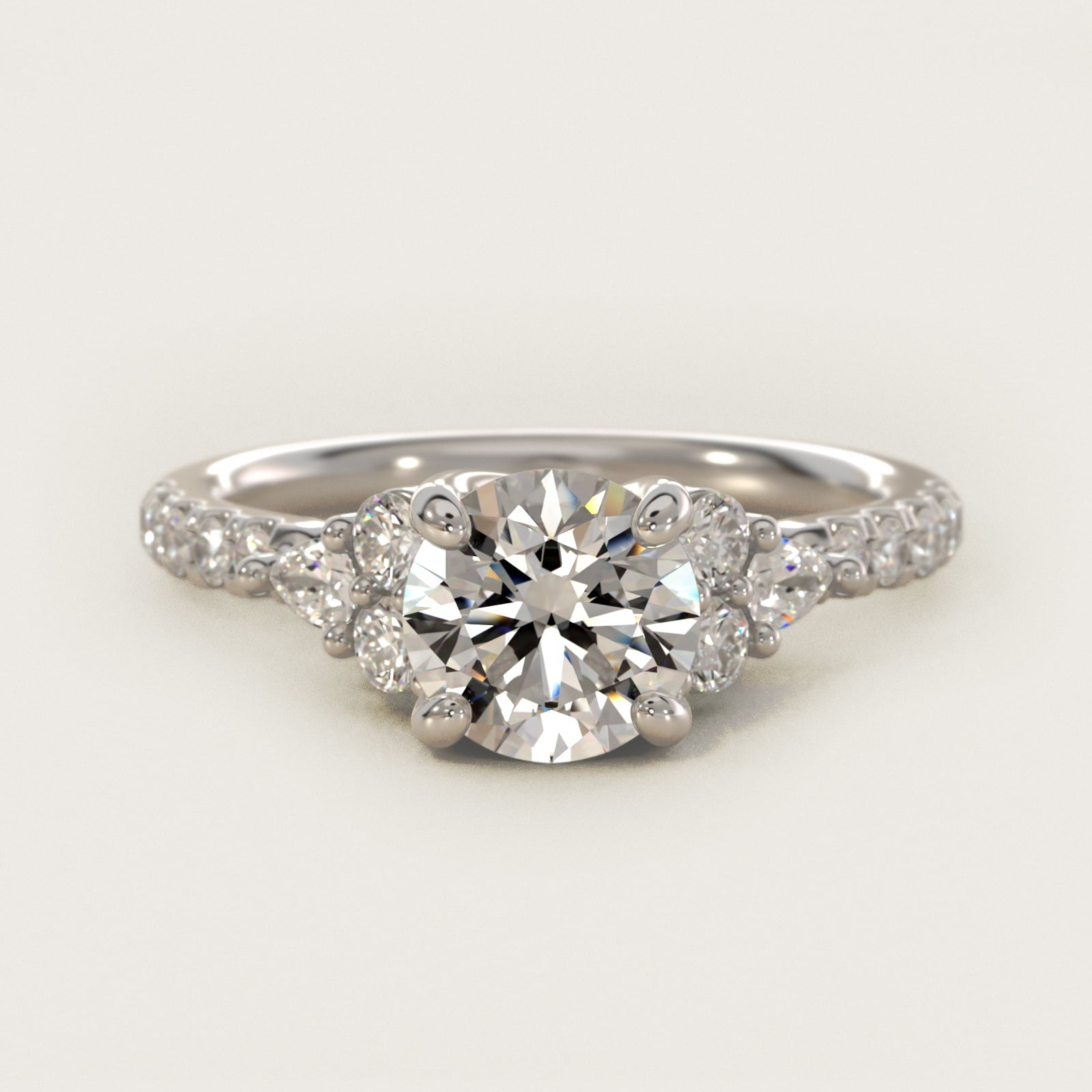 Romantic Round and Pear Cluster Diamond Engagement Ring in Platinum (1/3 ct. tw.) - Round Center