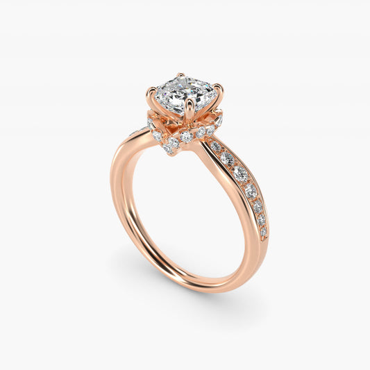 Romantic Six Prong Hidden Halo Diamond Engagement Ring in 14k Rose Gold (1/5 ct. tw.) - Asscher Center